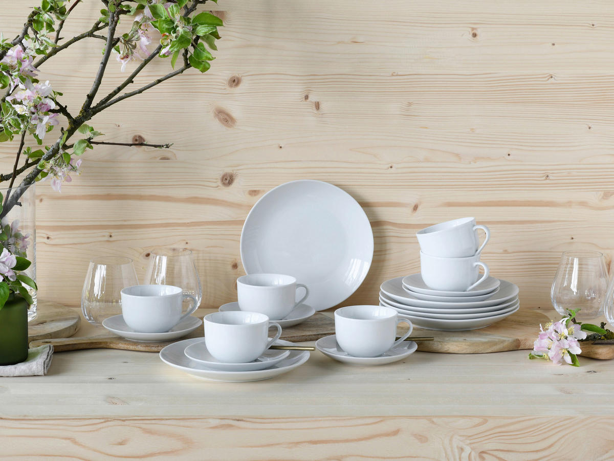 CreaTable Kaffeeservice Luna weiß Porzellan 18 tlg. Luna - weiß - CreaTable