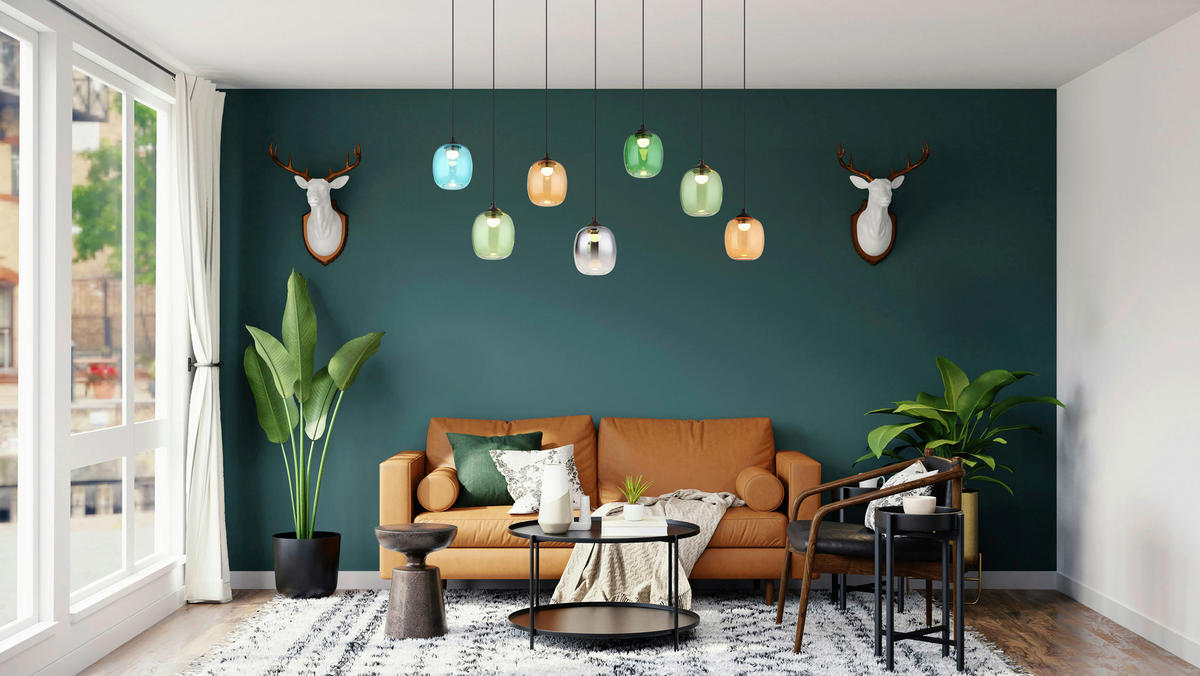 GLOBO LED-Pendelleuchte MINARA 31470708 bunt schwarz Glas Kunststoff Metall B/H/L: ca. 102x150x32 cm 1.0 Brennstellen MINARA - bunt/schwarz (32,00/102,00/150,00cm) - GLOBO