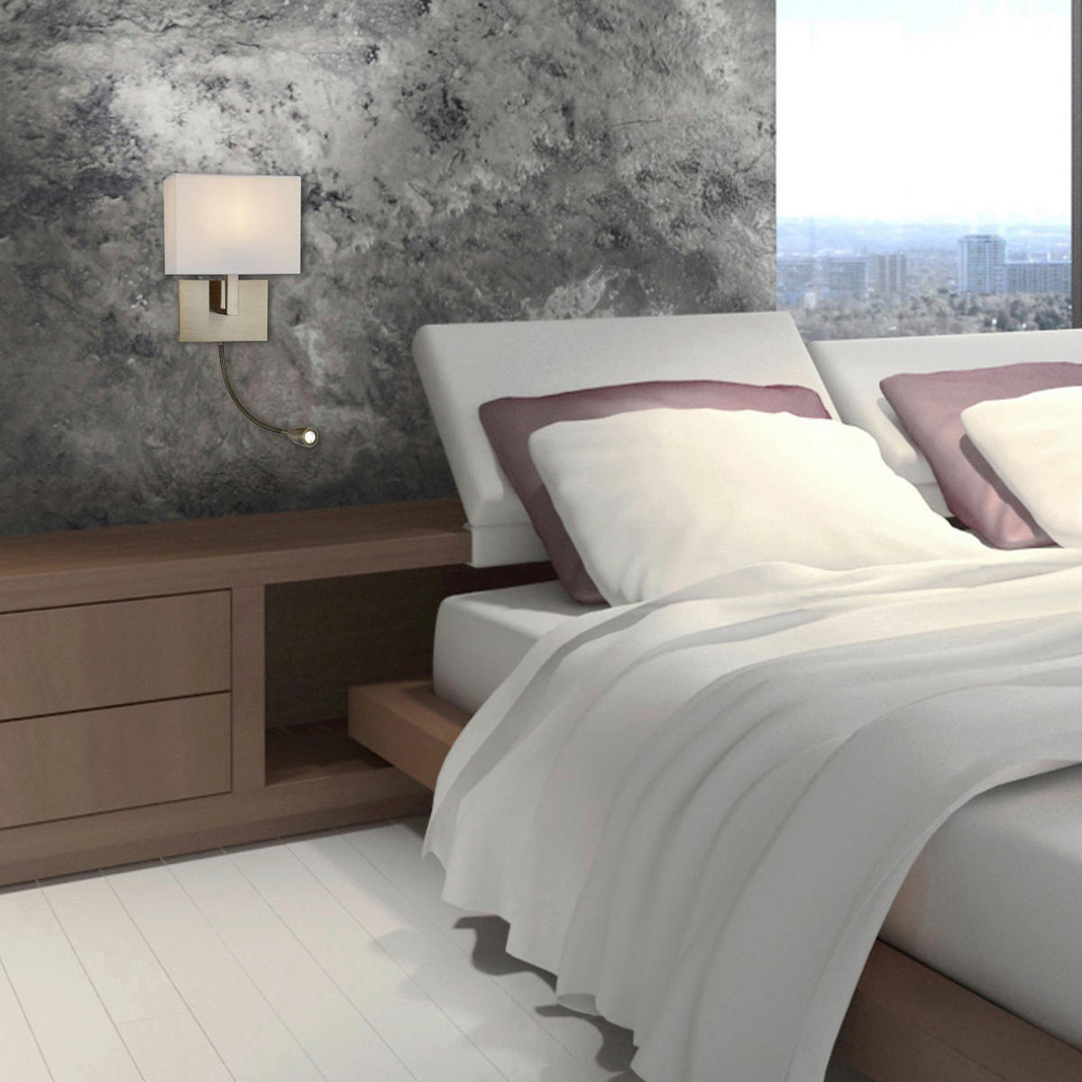 Searchlight Wandleuchte messing weiß Stahl Textil B/H/T: ca. 20x26x26 cm E27 1 Brennstellen Hotel - messing/weiß (20,00/26,00/26,00cm) - Searchlight