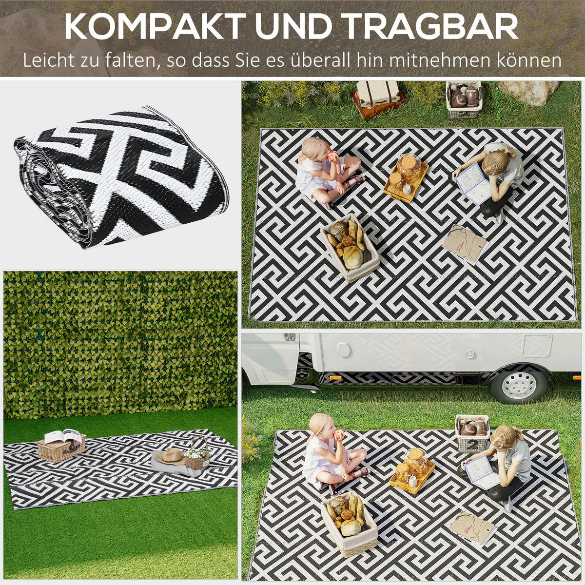 Outsunny Outdoor-Teppich weiß B/H/L: ca. 243x0,3x152 cm Outdoor-Teppich - weiß/schwarz (152,00/243,00/0,30cm) - Outsunny