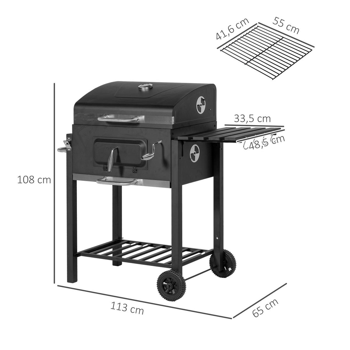 Outsunny Holzkohlegrill Edelstahl B/H/L: ca. 65x108x113 cm Holzkohlegrill - schwarz (113,00/65,00/108,00cm) - Outsunny
