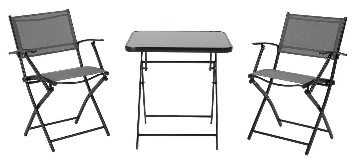 Outsunny Sitzgruppe schwarz Metall B/H/L: ca. 60x70x60 cm Sitzgruppe - schwarz/grau (60,00/60,00/70,00cm) - Outsunny