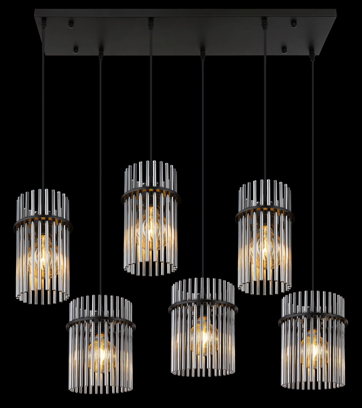 GLOBO Pendelleuchte mattschwarz Rauch schwarz Glas Metall B/H: ca. 92,5x125 cm E27 6 Brennstellen Gorley - schwarz/mattschwarz (92,50/125,00cm) - GLOBO