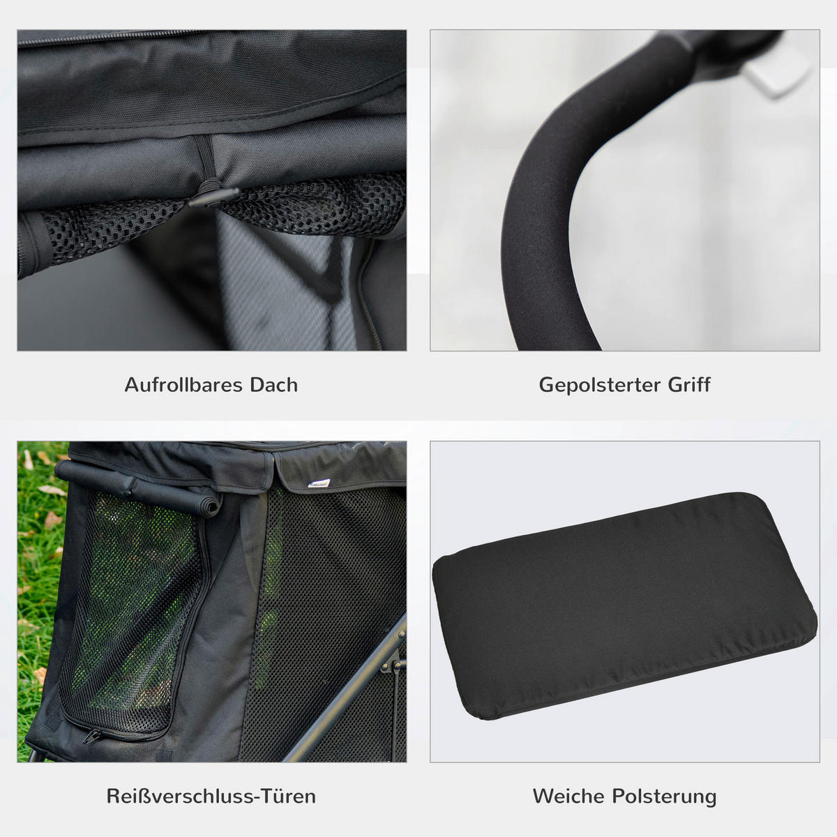 PawHut Hunde-Zubehör schwarz Edelstahl B/H/L: ca. 62x102x105 cm Hundewagen - schwarz (105,00/62,00/102,00cm) - PawHut