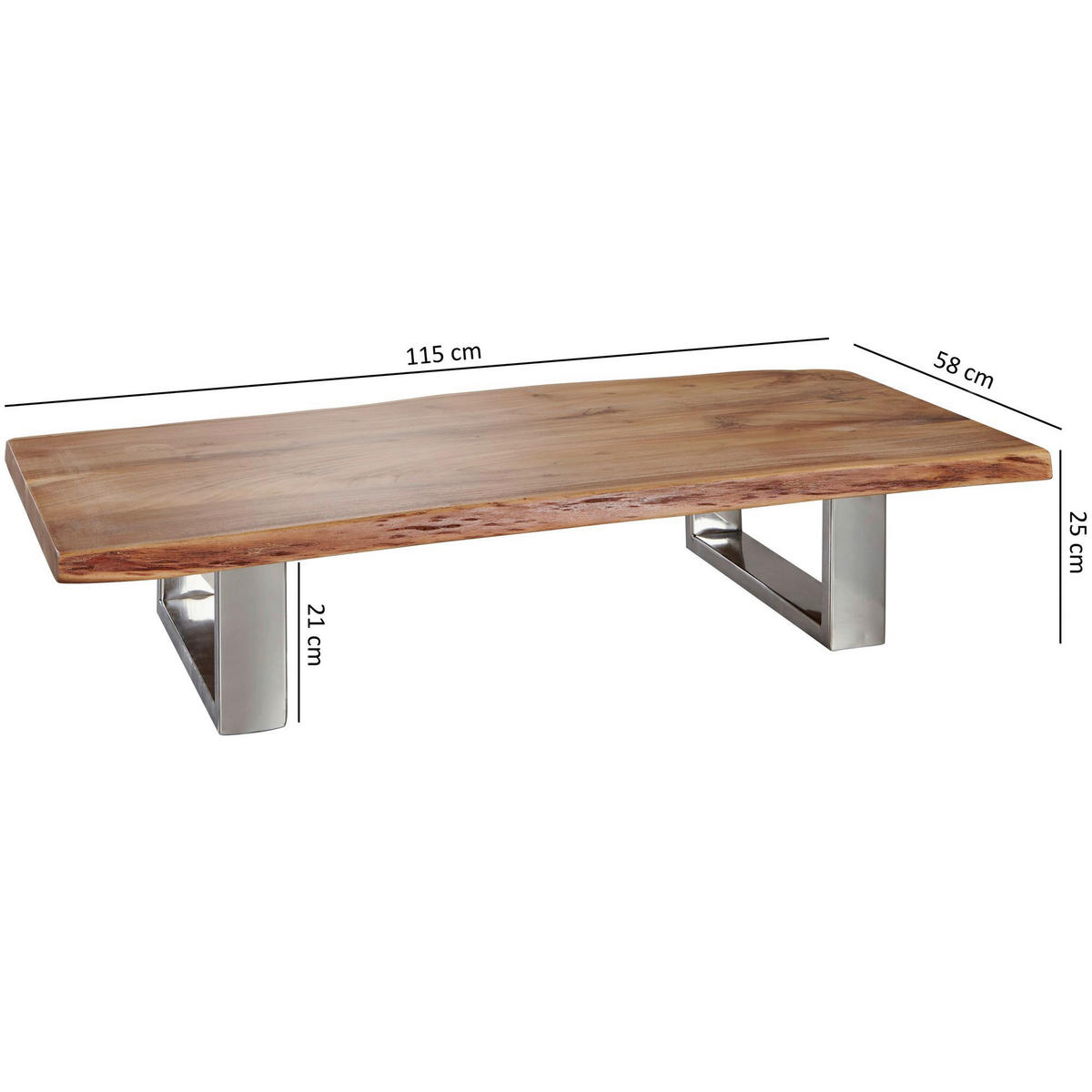 Couchtisch natur Chrom verchromt B/H/T: ca. 115x25x58 cm Couchtisch - natur/Chrom (115,00/25,00/58,00cm) - Wohnling