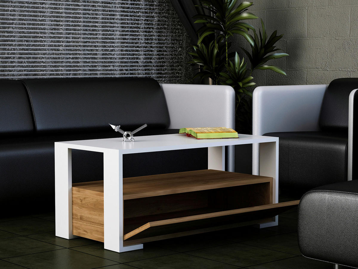 Couchtisch Balina weiß walnuss Nachbildung B/H/T: ca. 90x40x45 cm Balina - weiß/walnuss (90,00/40,00/45,00cm) - moebel17