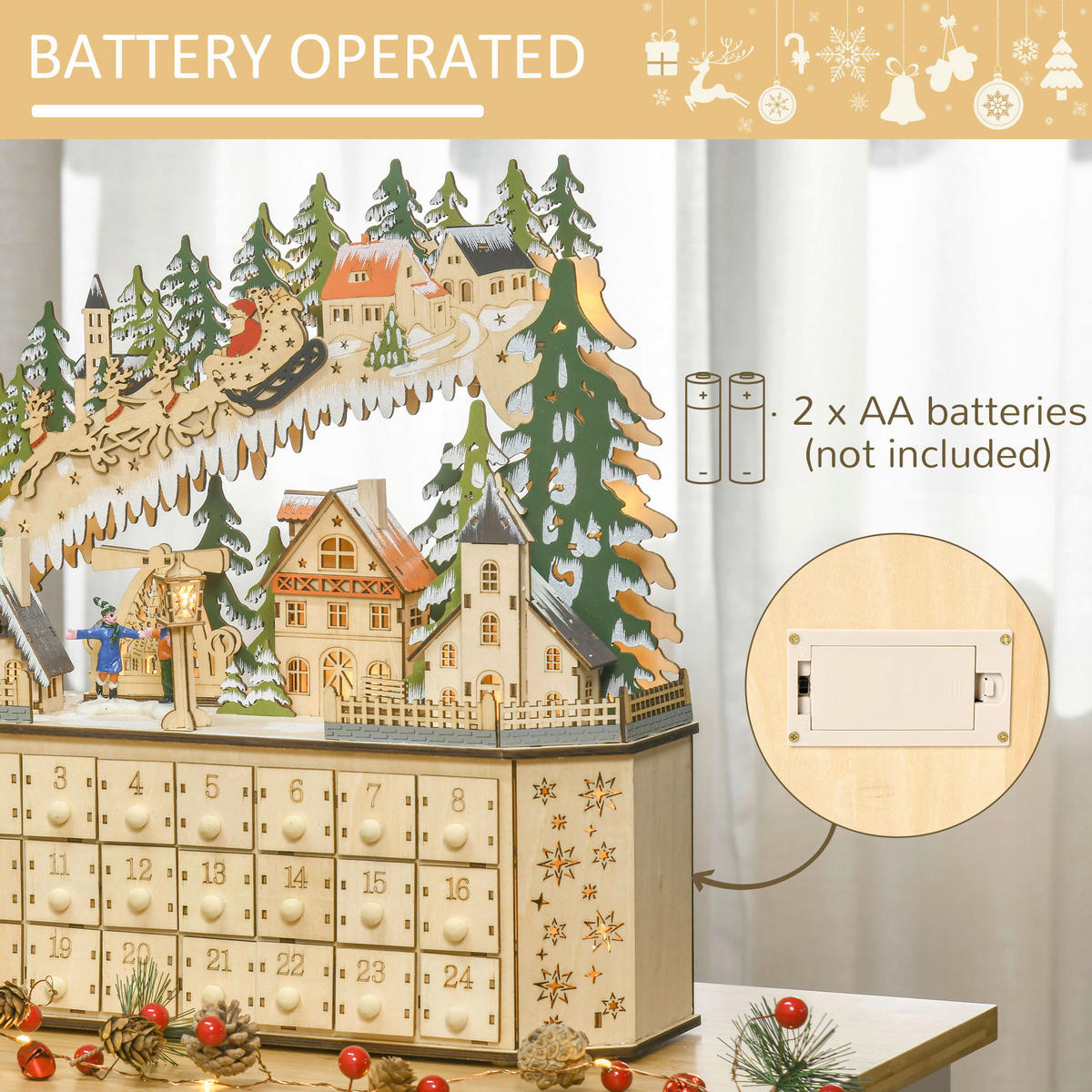 HOMCOM Adventskalender Weihnachts-Adventskalender - natur (43,00/13,00/45,00cm) - HOMCOM