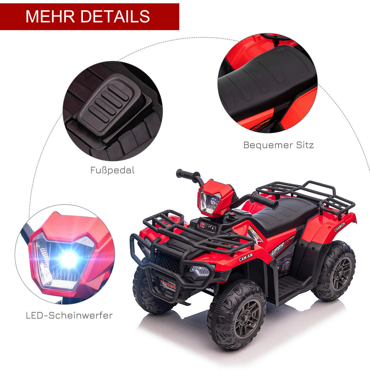 HOMCOM Kinderauto rot B/H/L: ca. 45x88x50 cm Kinderquad - rot/schwarz (50,00/45,00/88,00cm) - HOMCOM