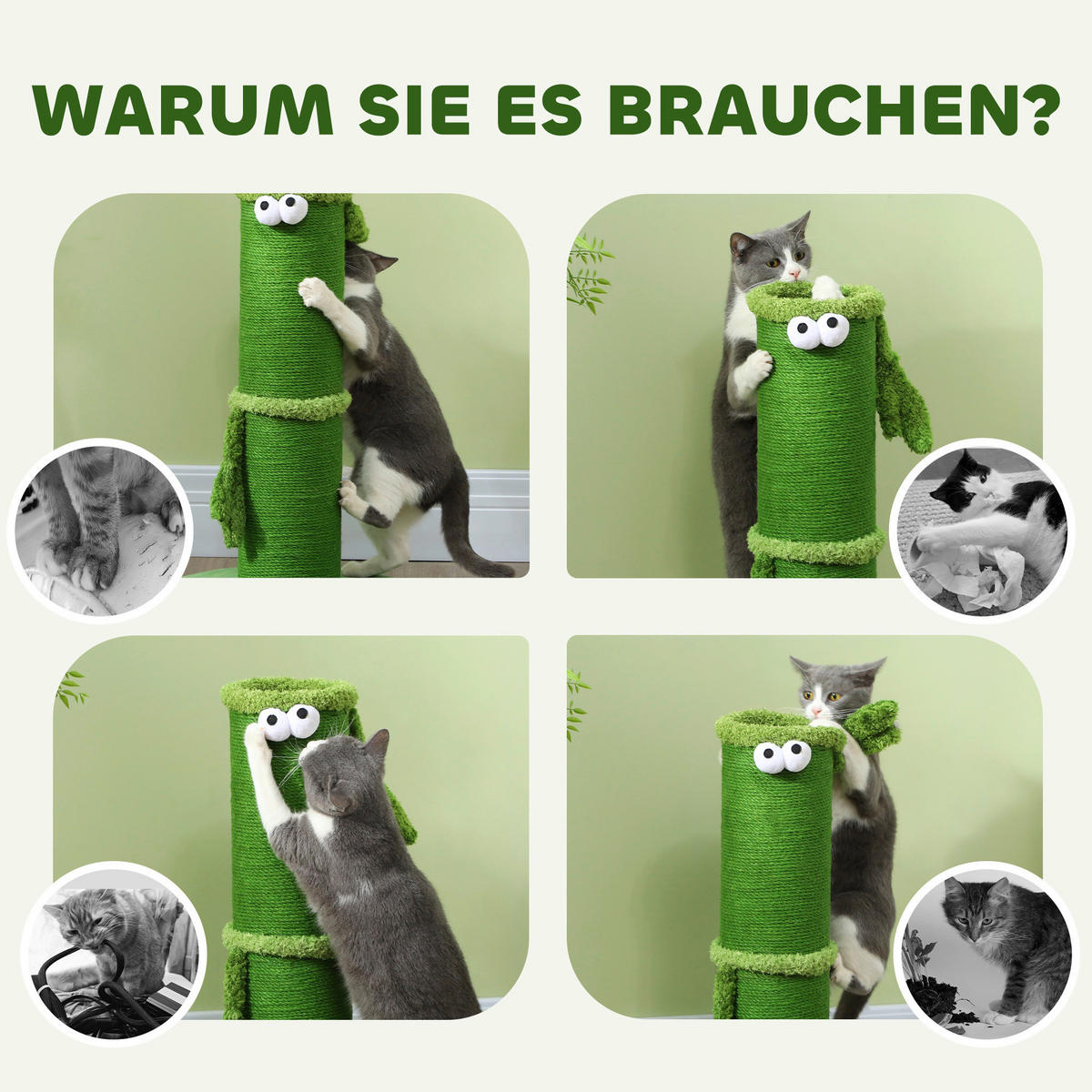 PawHut Kratzstamm grün Spanplatte B/H/L: ca. 39,5x63x39,5 cm Kratzstamm - grün (39,50/39,50/63,00cm) - PawHut