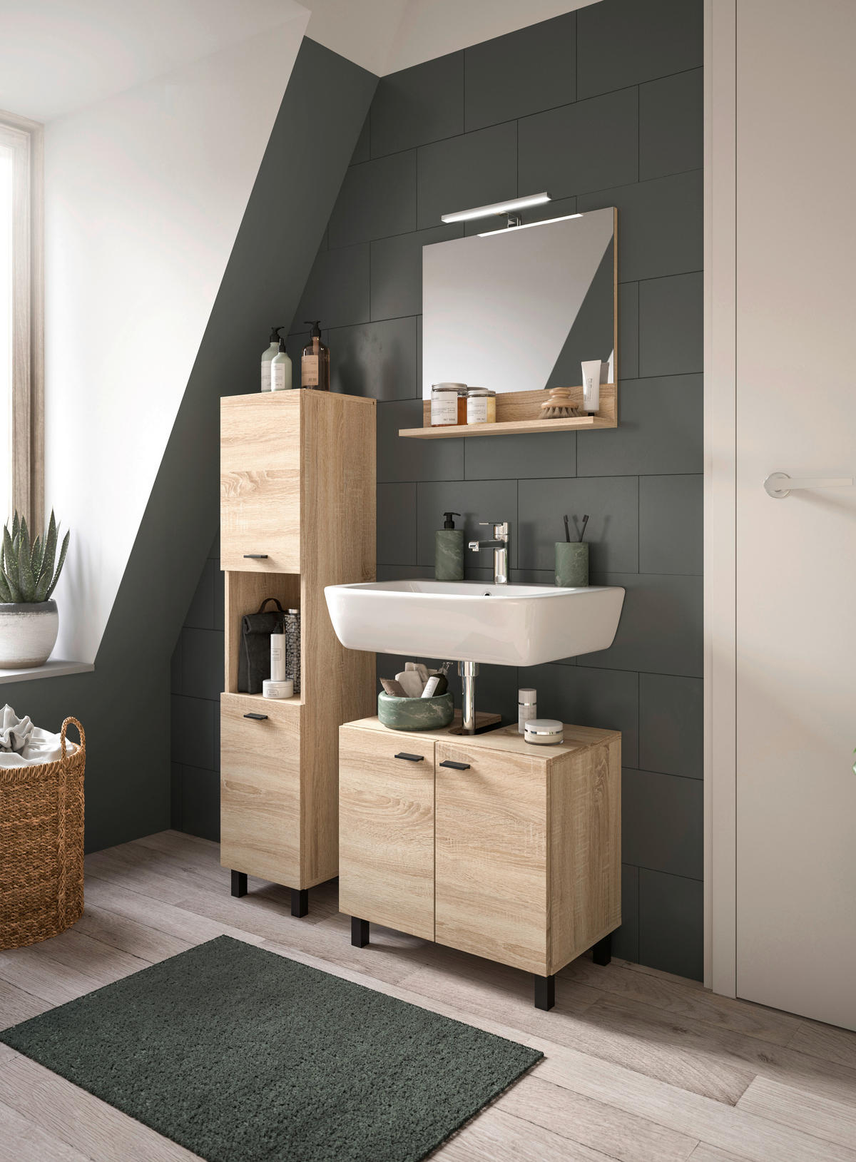 Badhochschrank BOSTON Eiche Sonoma Nachbildung B/H/T: ca. 30x125x29 cm BOSTON - Eiche (30,00/125,00/29,00cm) - xonox.home