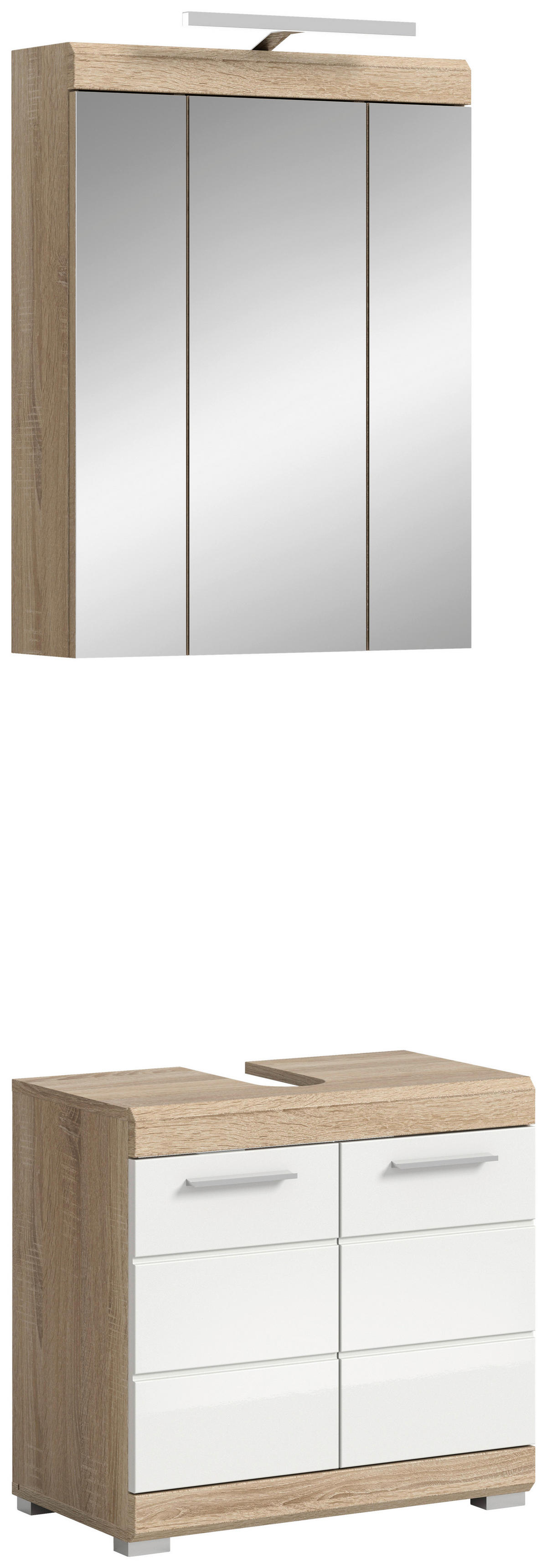 Badezimmer-Set Lambada Eiche Sonoma Nachbildung weiß Hochglanz B/H/T: ca. 60x191x34 cm Lambada - Eiche/weiß (60,00/191,00/34,00cm) - xonox.home