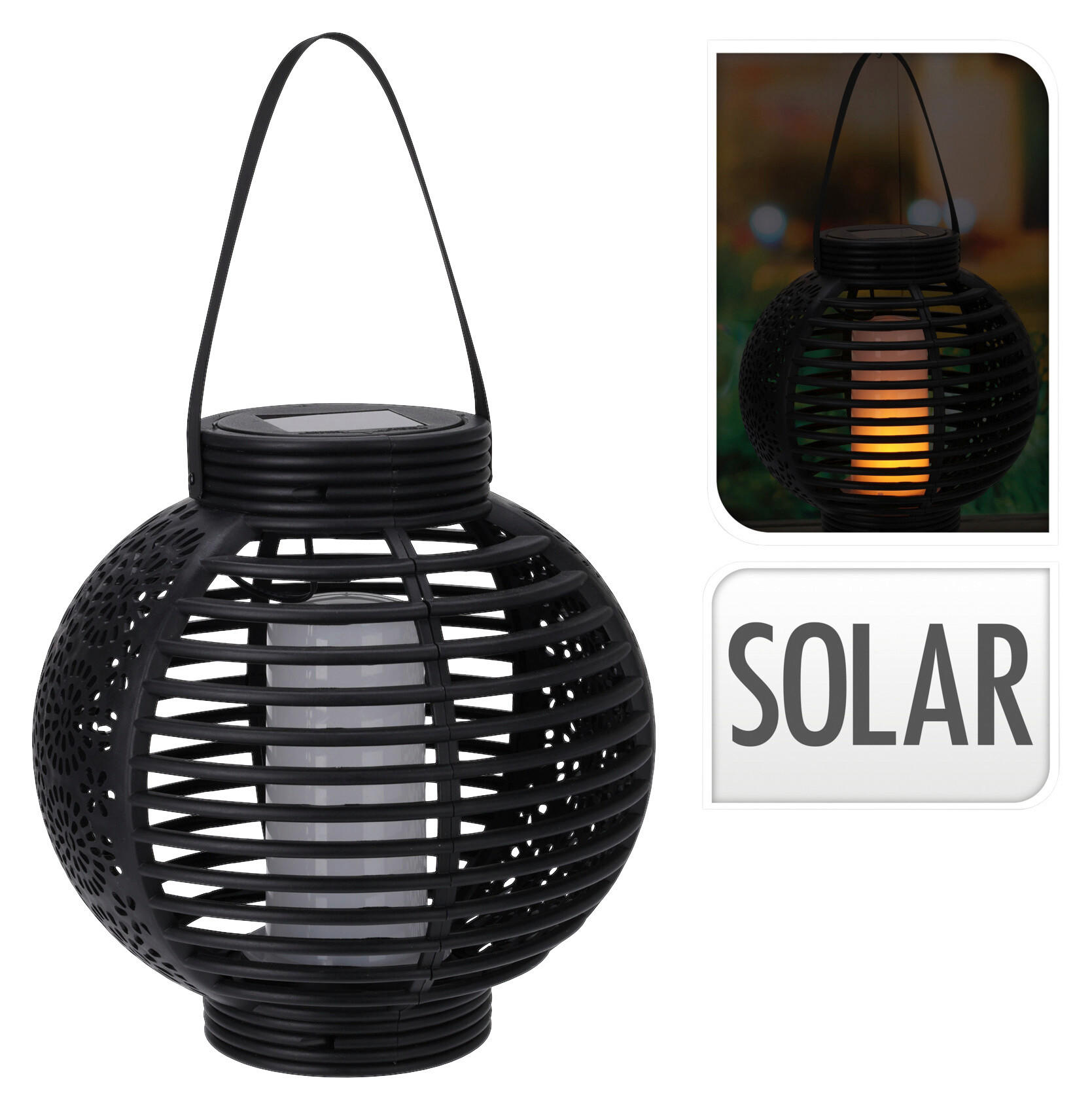 Solarlaterne schwarz Kunststoff H: ca. 20 cm Solarlaterne - schwarz (20,00cm)