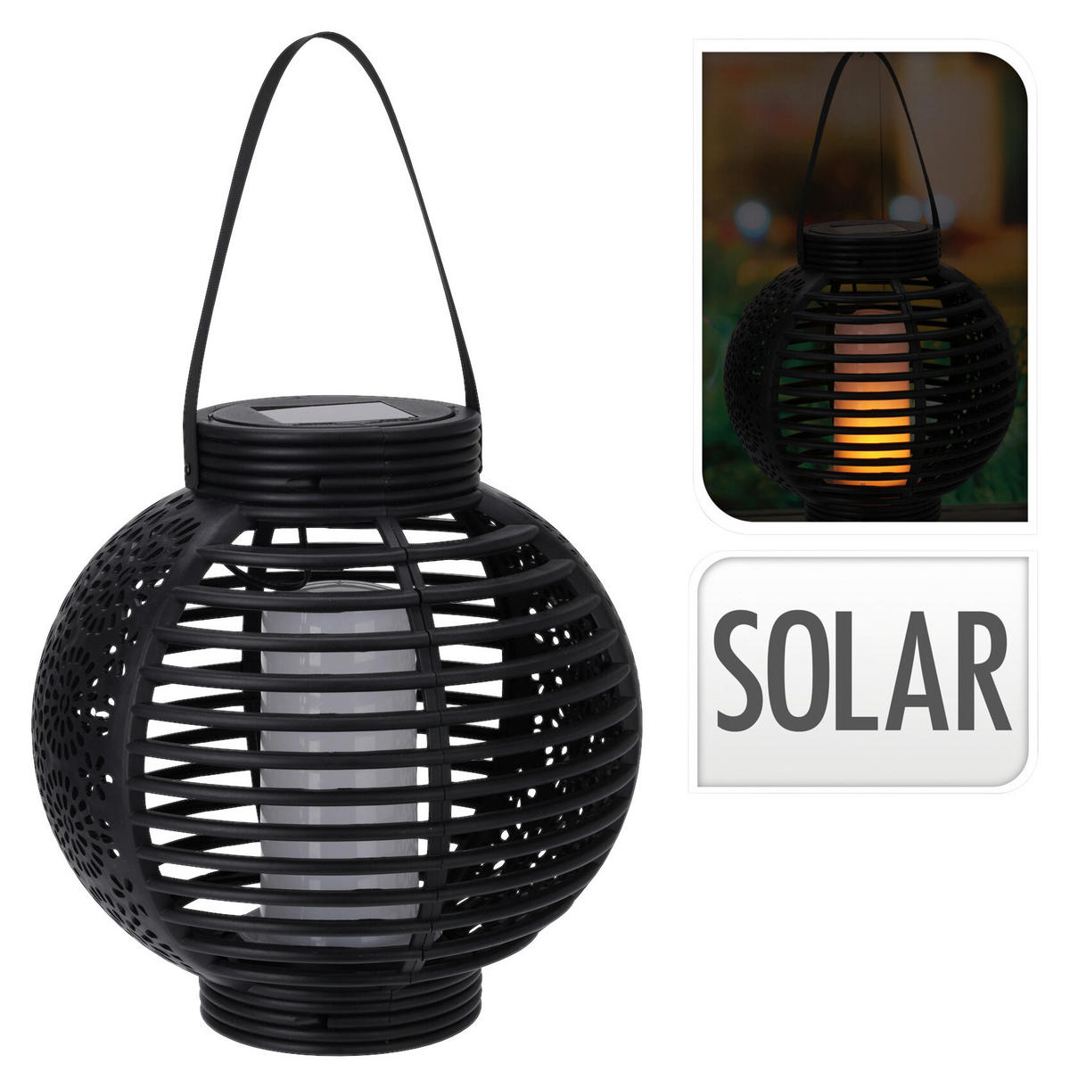 Solarlaterne schwarz Kunststoff H: ca. 20 cm Solarlaterne - schwarz (20,00cm)