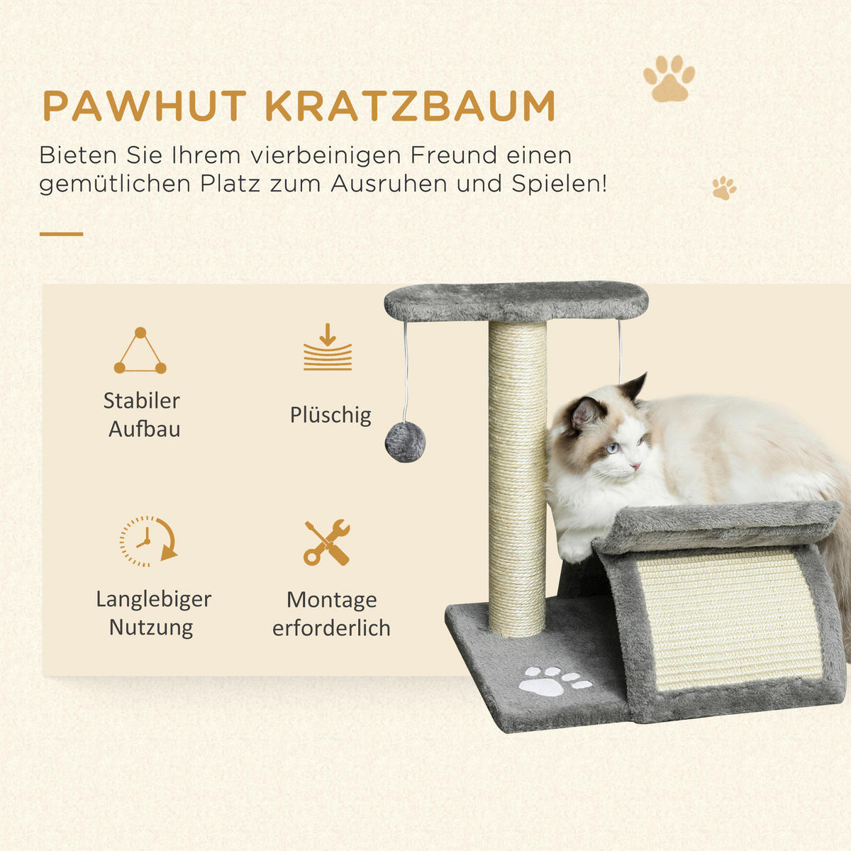 PawHut Katzenkratzbaum hellgrau Spanplatte B/H/L: ca. 30x43x40 cm Katzenkratzbaum - hellgrau (40,00/30,00/43,00cm) - PawHut