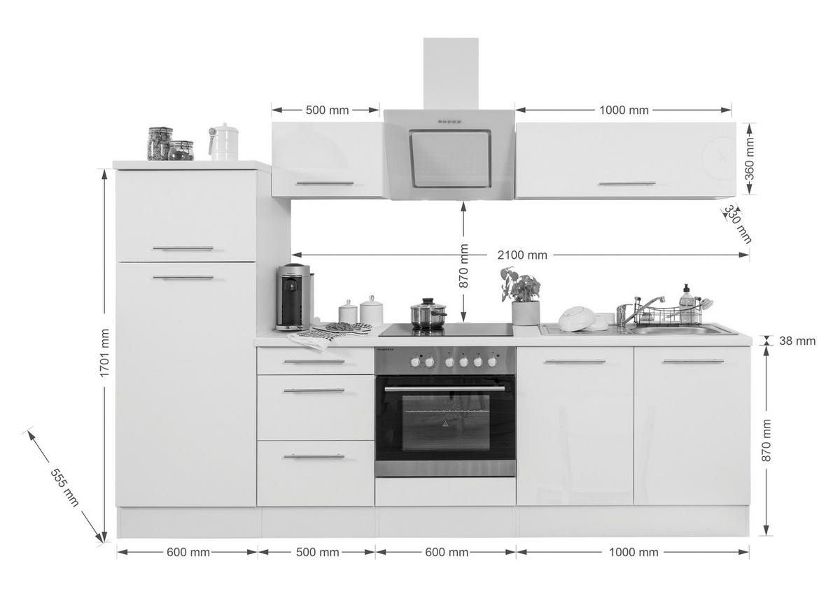 Respekta Küchenblock Premium schwarz hochglänzend B/H/T: ca. 270x200x60 cm Premium - Eiche/schwarz (270,00/200,00/60,00cm) - Respekta