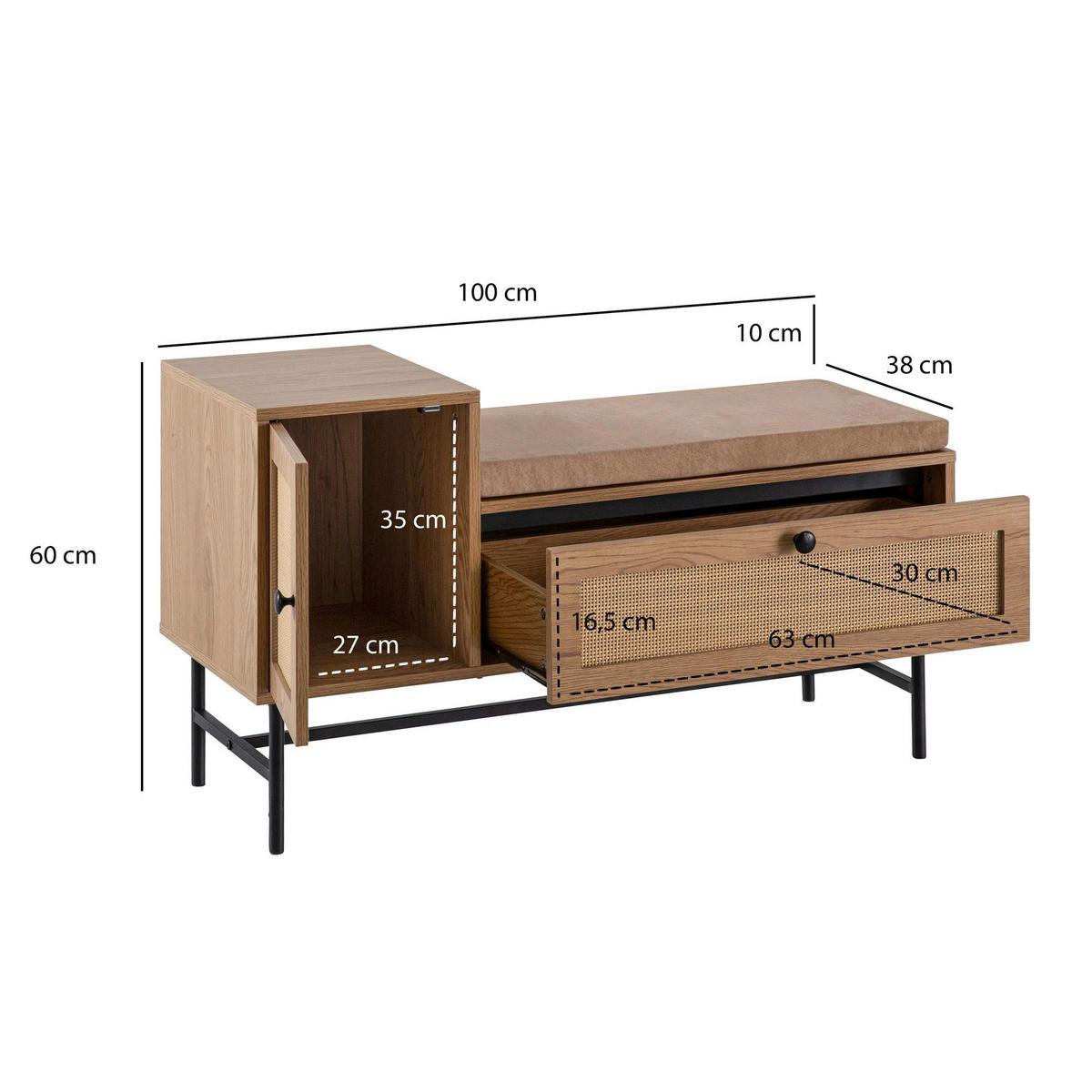 Schuhbank natur Eiche Optik B/H/T: ca. 100x60x38 cm Schuhbank - natur (100,00/60,00/38,00cm) - Wohnling