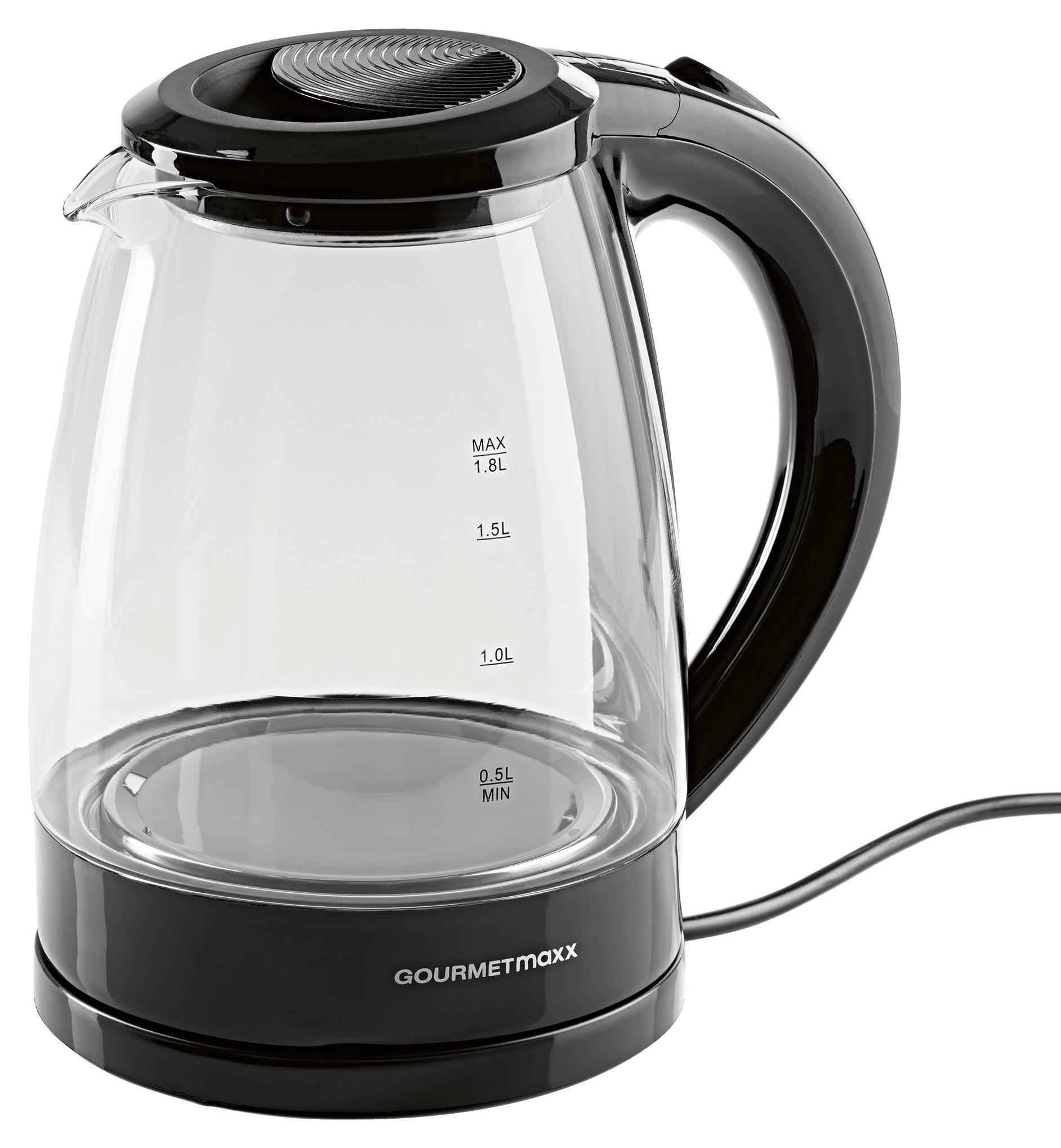 GOURMETmaxx Wasserkocher Wasserkocher_Glas - schwarz (22,00/19,00/23,00cm) - GOURMETmaxx