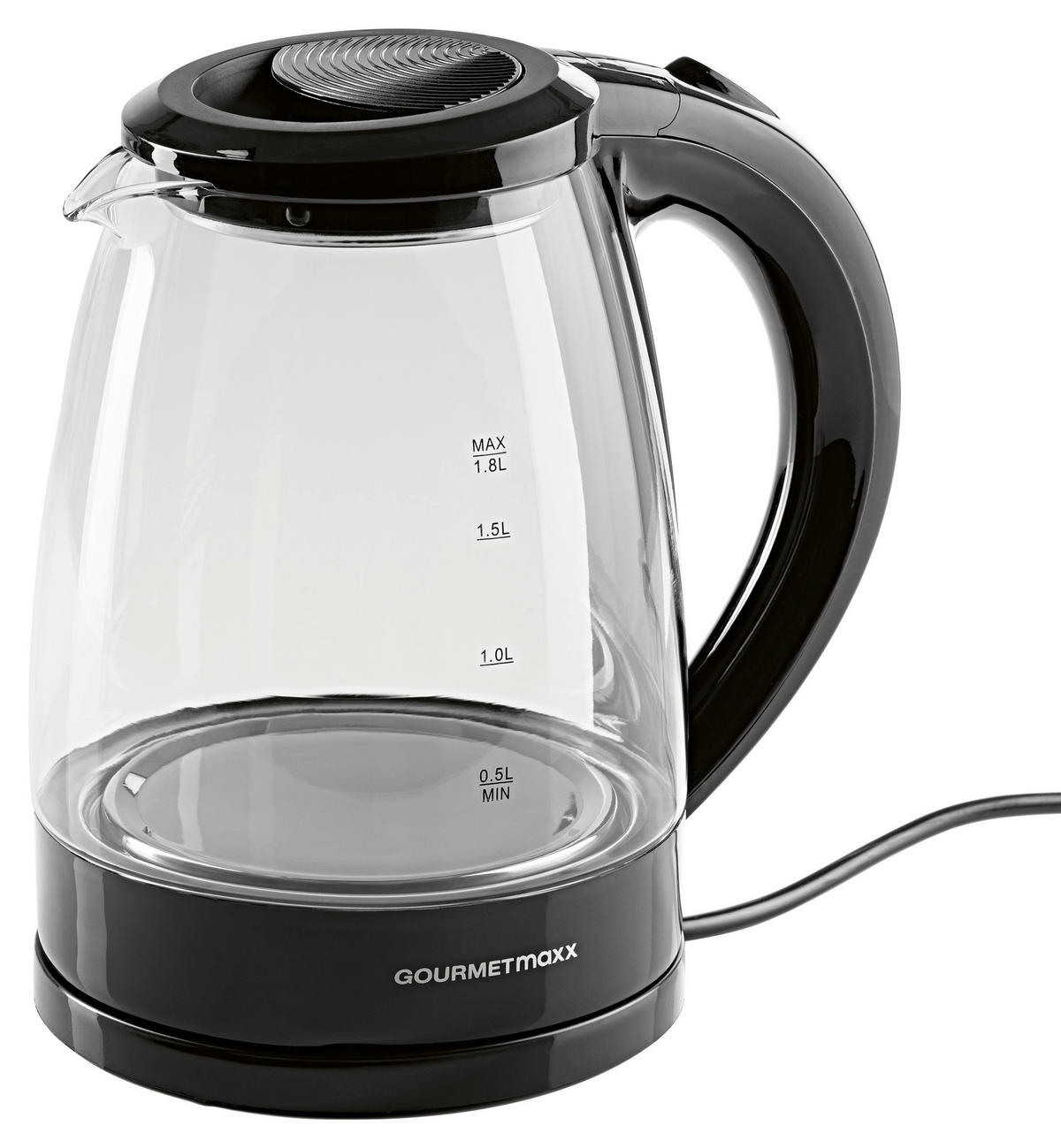 GOURMETmaxx Wasserkocher Wasserkocher_Glas - schwarz (22,00/19,00/23,00cm) - GOURMETmaxx