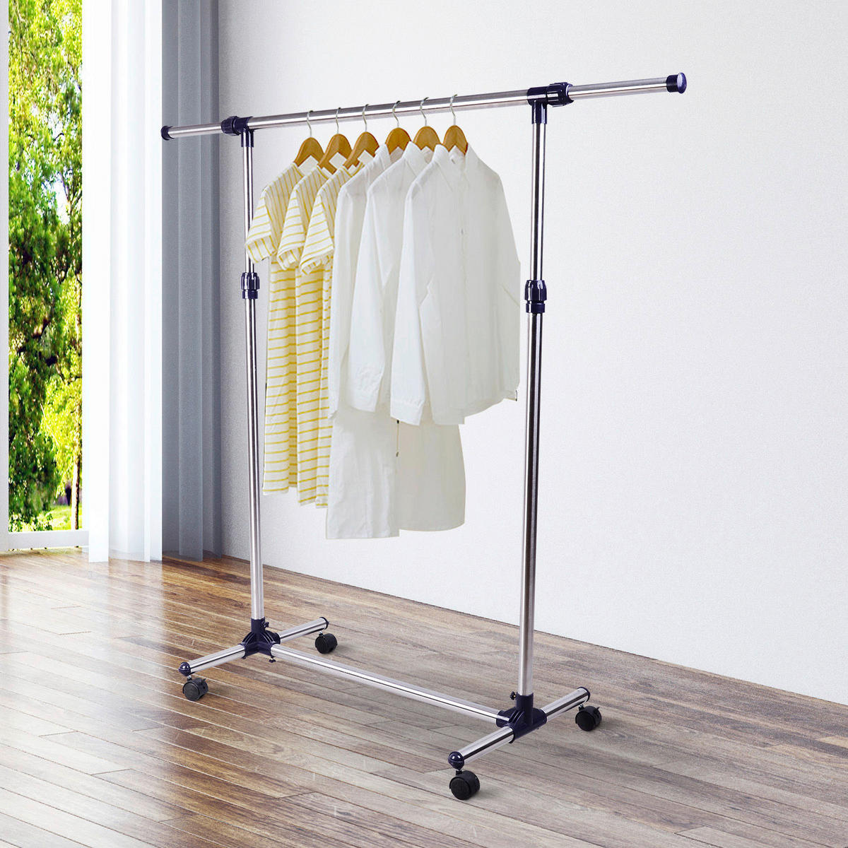 HOMCOM Garderobe silber Edelstahl B/H/L: ca. 45x86x95 cm Garderobenwagen - silber (95,00/45,00/86,00cm) - HOMCOM