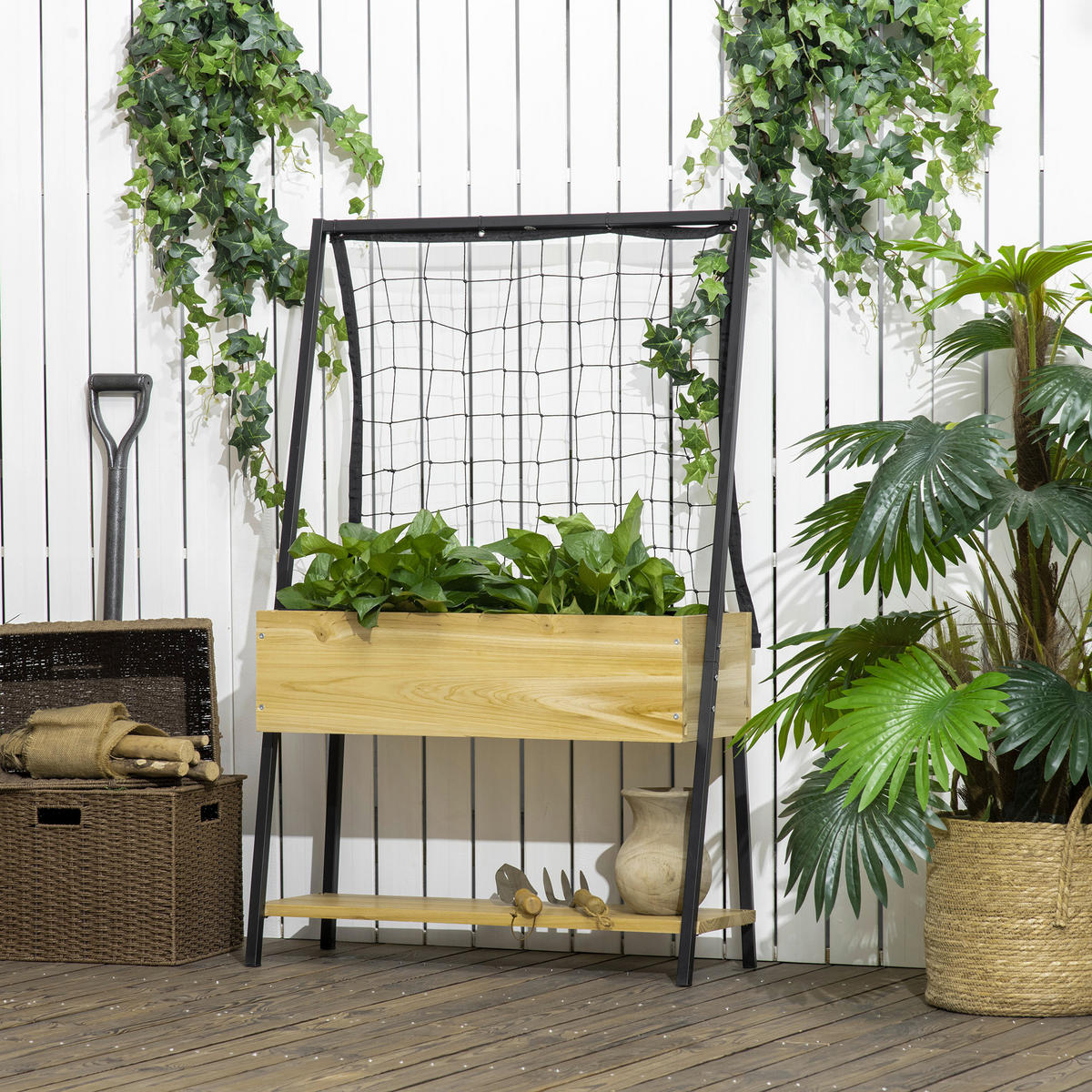 Outsunny Hochbeet natur Polyester B/H/L: ca. 30x125x80 cm Hochbeet - natur (80,00/30,00/125,00cm) - Outsunny