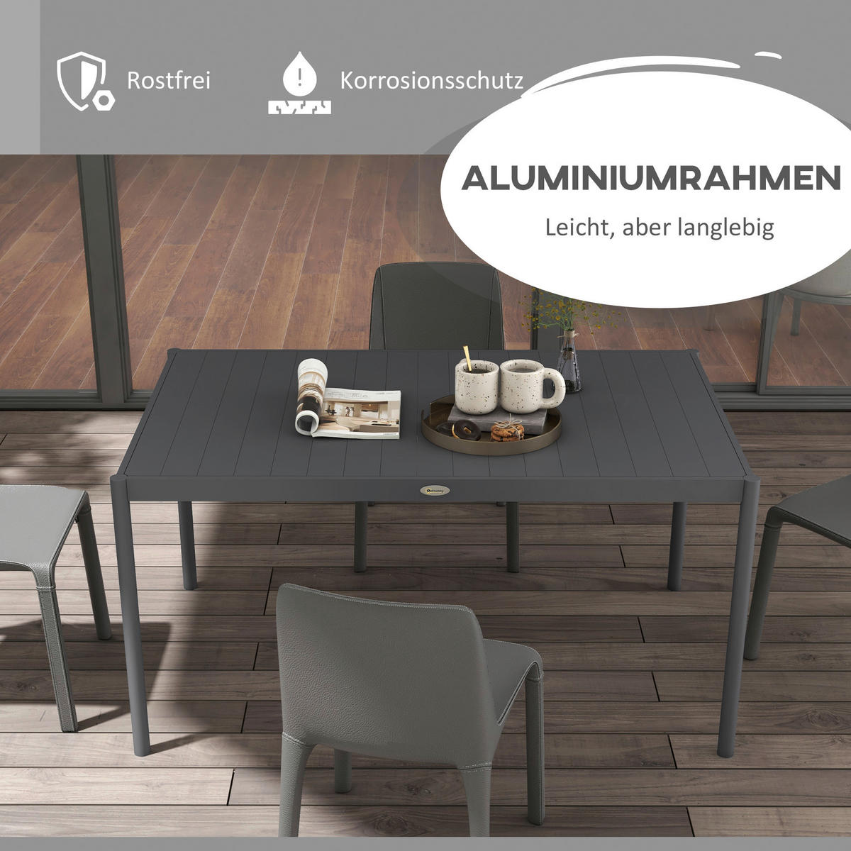 Outsunny Gartentisch dunkelgrau Aluminium B/H/L: ca. 90x74x145 cm Gartentisch - dunkelgrau (145,00/90,00/74,00cm) - Outsunny