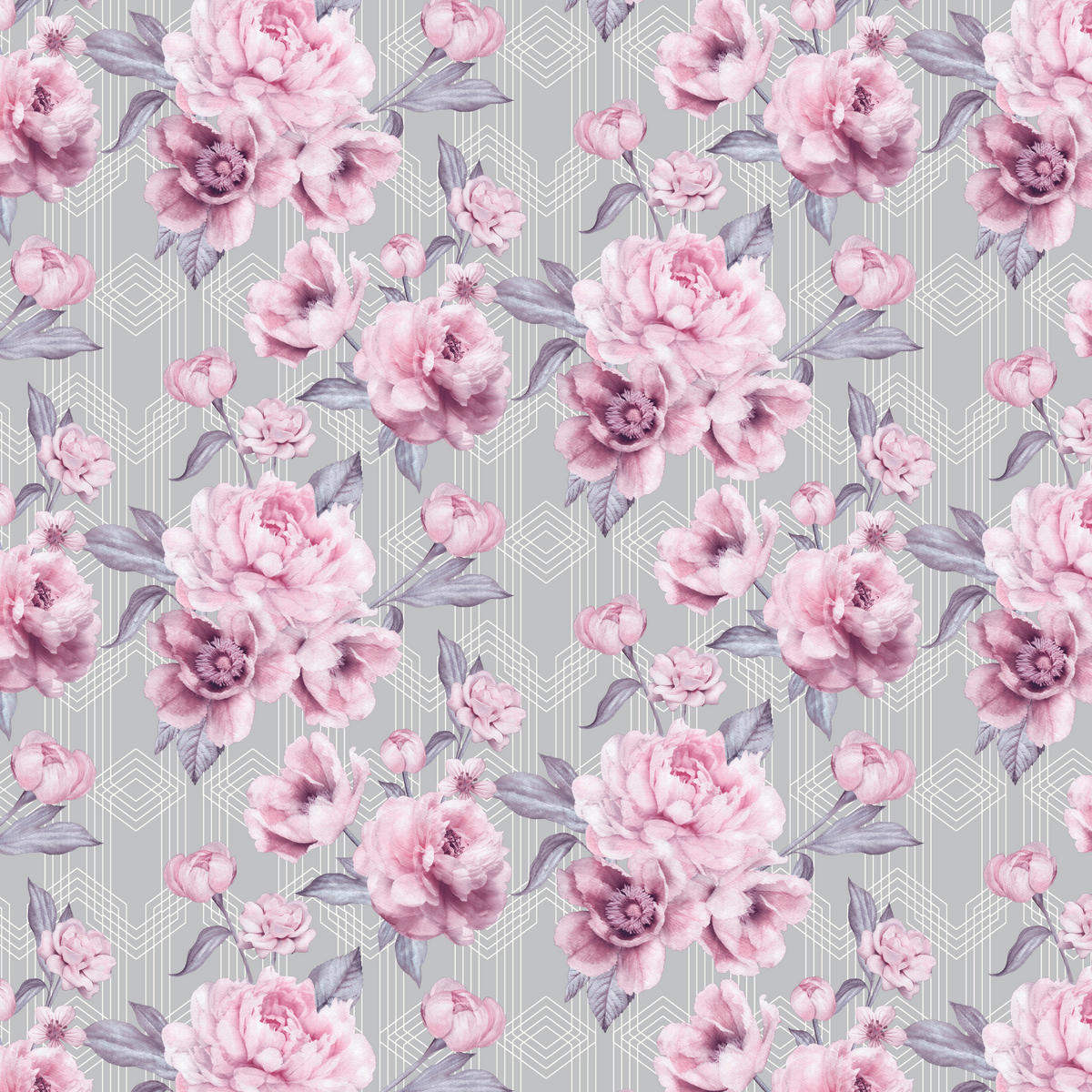 UGEPA Papiertapete Blumen grau rosa weiß B/L: ca. 53x1005 cm glitzernd Papiertapete_A58506 - weiß/rosa (53,00/1005,00cm) - UGEPA