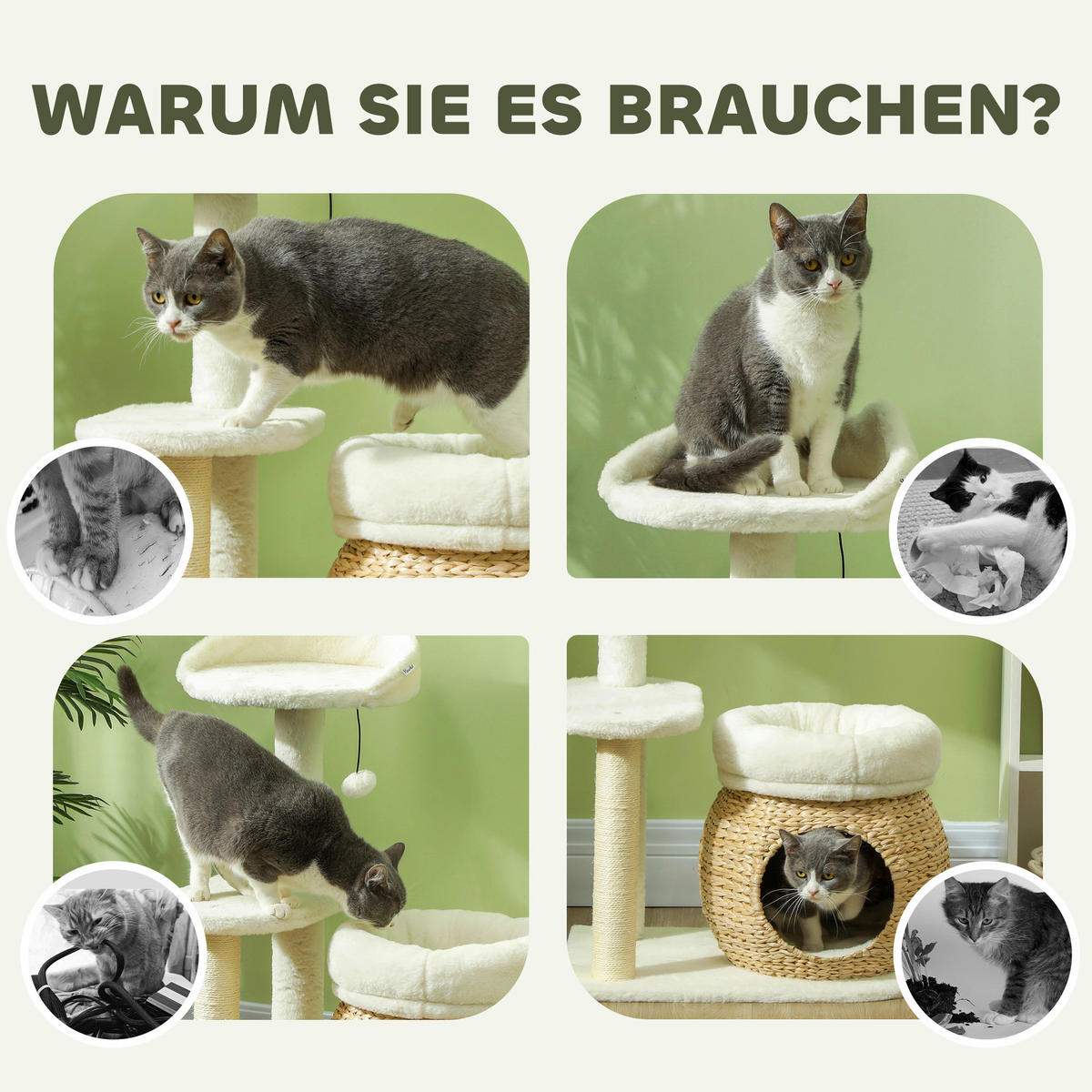 PawHut Kratzbaum cremeweiß Spanplatte B/H/L: ca. 40x79x60 cm Kratzbaum - cremeweiß (60,00/40,00/79,00cm) - PawHut
