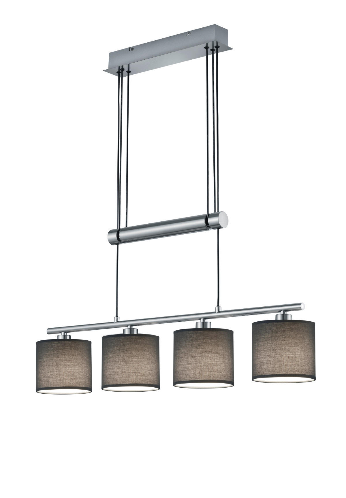 TRIO Pendelleuchte Garda 305400411 nickel matt grau Metall Textil B/H/T: ca. 77x150x13 cm E14 4 Brennstellen Pendelleuchte_Garda grau - nickel matt/grau (77,00/150,00/13,00cm) - Trio
