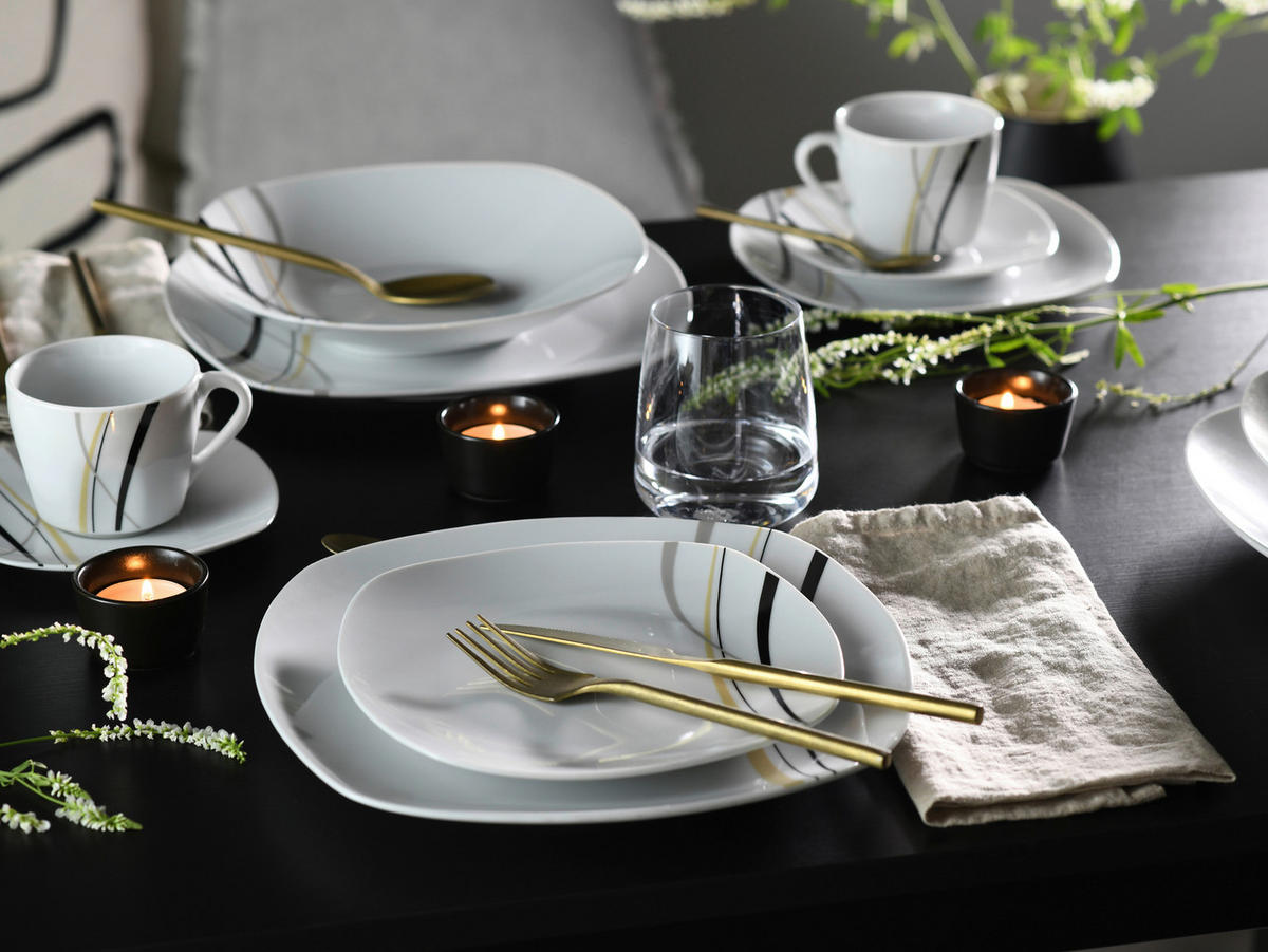 CreaTable Kombiservice Square City Line weiß Porzellan 30 tlg. Square City Line - sand/weiß - CreaTable