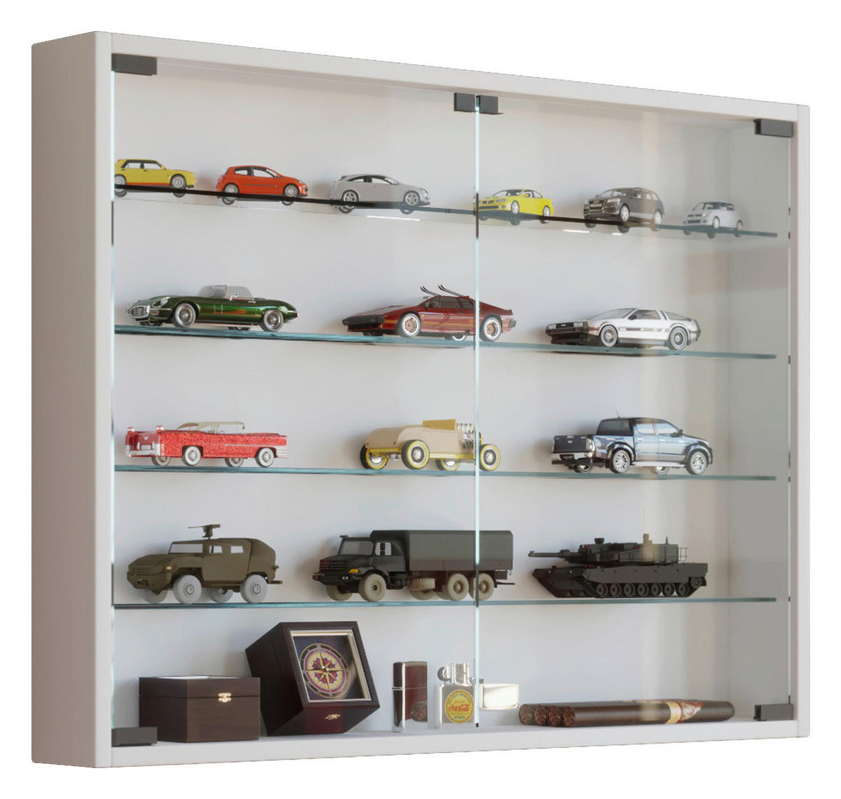 Vitrine Mandosa L weiß Holzwerkstoff Glas B/H/T: ca. 80x60x10 cm Mandosa L - weiß (80,00/60,00/10,00cm) - VCM Möbel