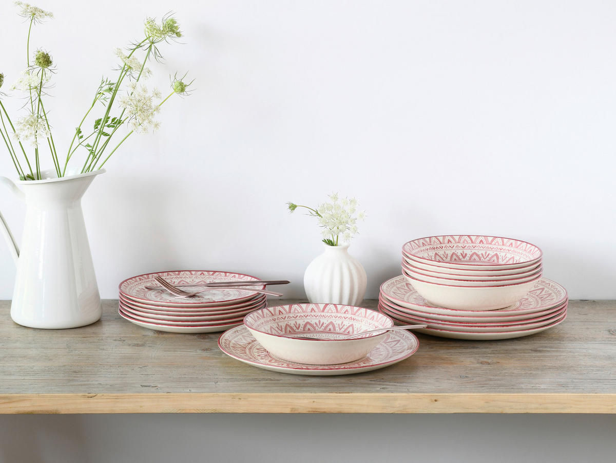 CreaTable Tafelservice Mexico rot Steingut 18 tlg. Mexico - rot (31,50/30,50/33,00cm) - CreaTable