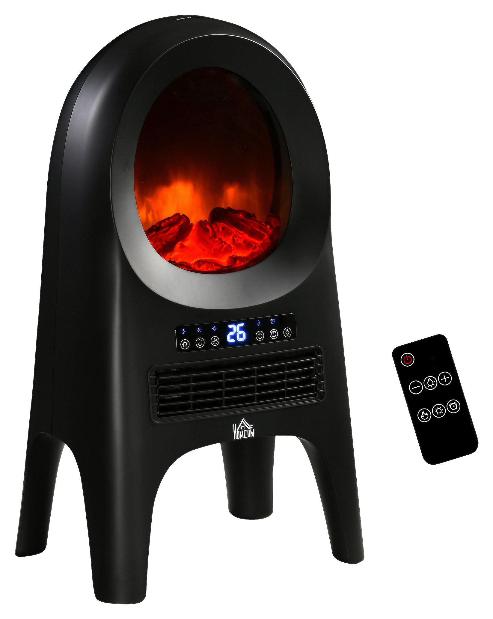 HOMCOM Heizlüfter 820-318V90BK schwarz Kunststoff Edelstahl Polypropylen B/H/L: ca. 25,5x33,7x60,4 cm ca. 2000 W Raumheizung - schwarz (60,40/25,50/33,70cm) - HOMCOM