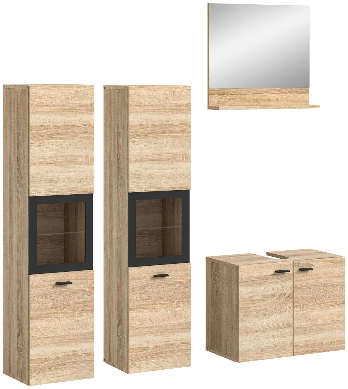 Badezimmer-Set BOSTON Eiche Sonoma Nachbildung schwarz B/H/T: ca. 137x186x33 cm BOSTON - Eiche/schwarz (137,00/186,00/33,00cm) - xonox.home