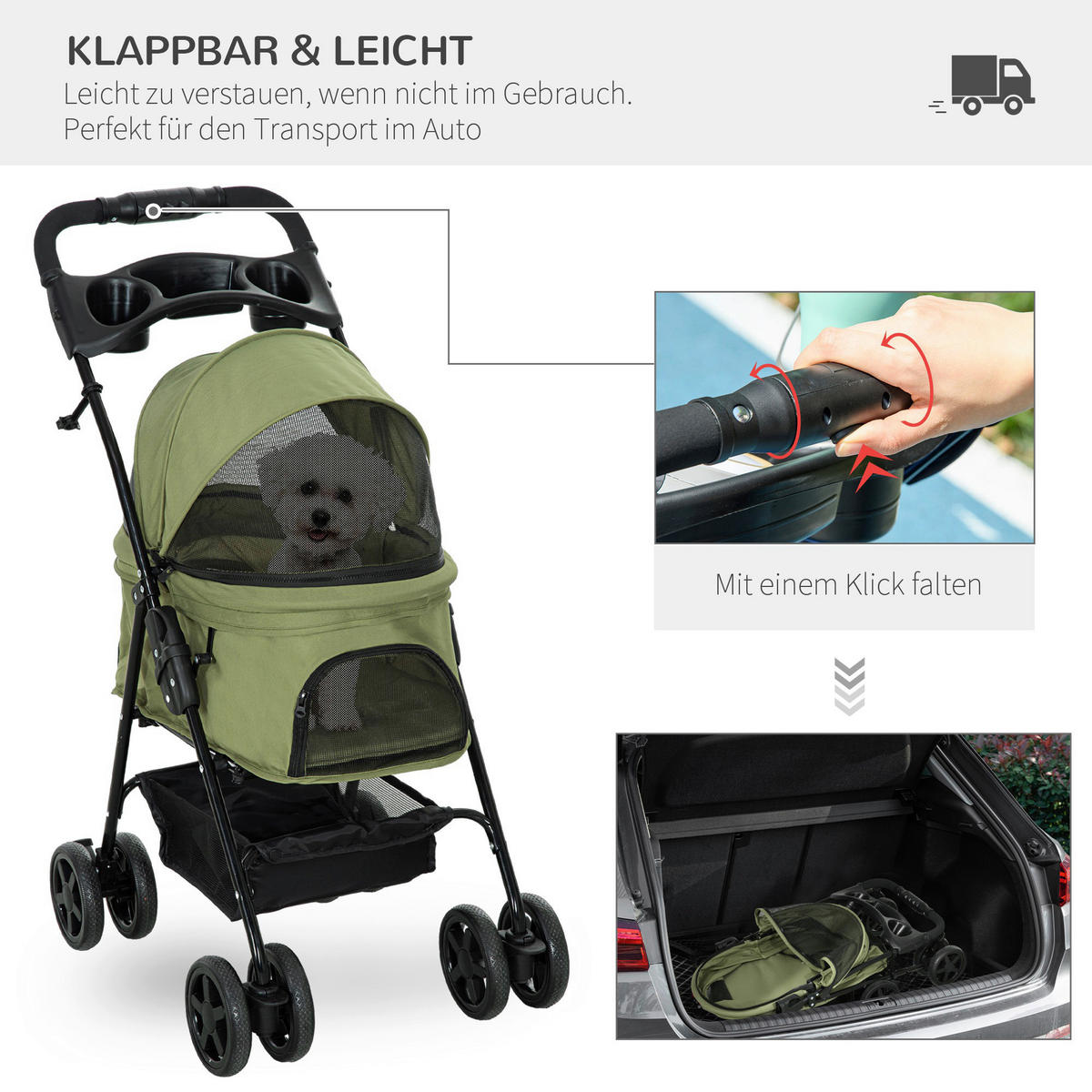 PawHut Hunde-Zubehör dunkelgrün Polyester B/H/L: ca. 45x67x96 cm Hundebuggy - dunkelgrün (96,00/45,00/67,00cm) - PawHut