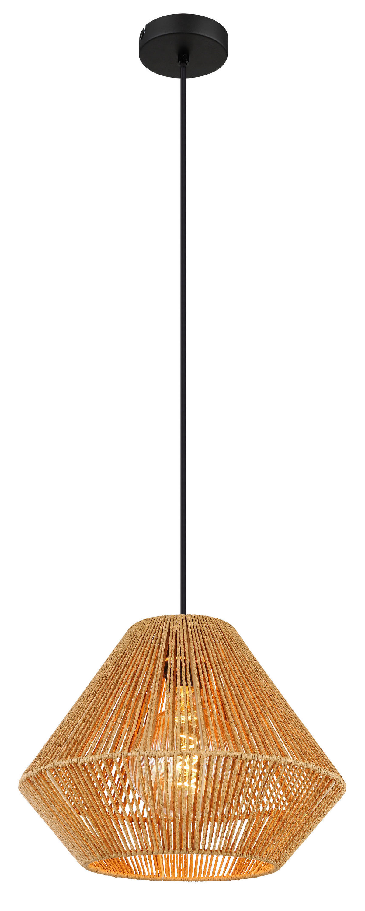 GLOBO Pendelleuchte schwarz natur Hanfseil Metall H/D: ca. 120x35 cm E27 1 Brennstellen HOUDINI - natur/schwarz (35,00/120,00cm) - GLOBO