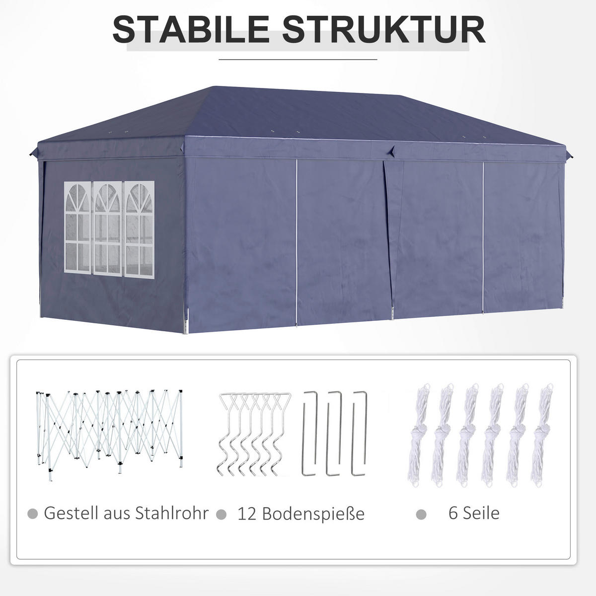 Outsunny Pavillon blau Stahl B/H/L: ca. 295x270x585 cm Pavillon - blau (585,00/295,00/270,00cm) - Outsunny