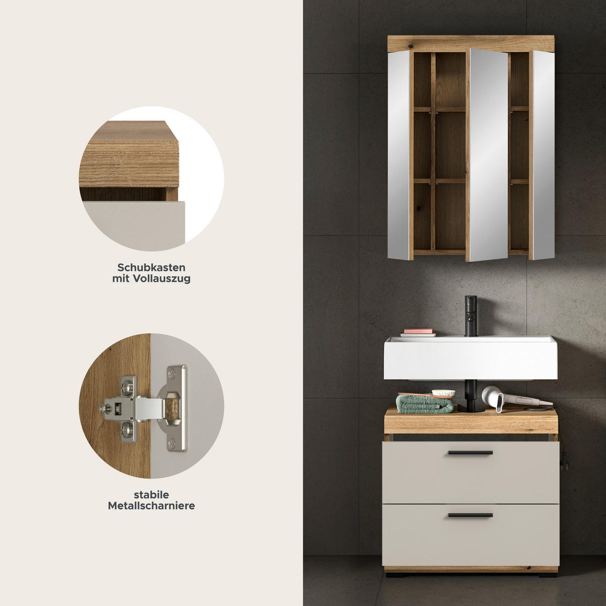 Badezimmer-Set Scout Evoke Oak Nachbildung Kaschmirgrau Nachbildung B/H/T: ca. 60x191x34 cm Scout - Kaschmirgrau (60,00/191,00/34,00cm) - xonox.home