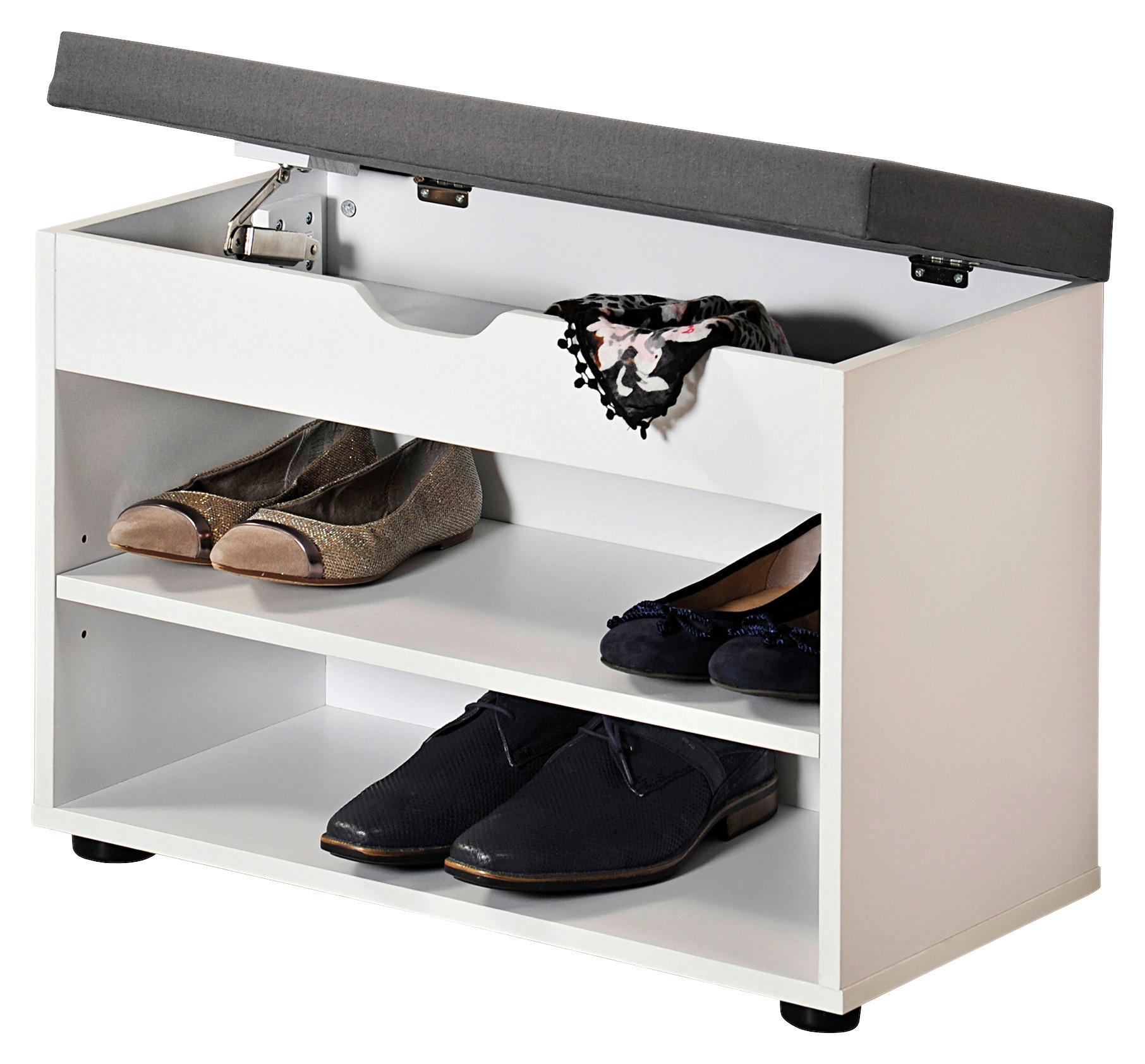 Kesper Schuhschrank mit Sitzkissen weiß Spanplatte B/H/L: ca. 30x45x60 cm Schuhschrank_mit_Sitzkissen - weiß/grau (60,00/30,00/45,00cm) - Kesper