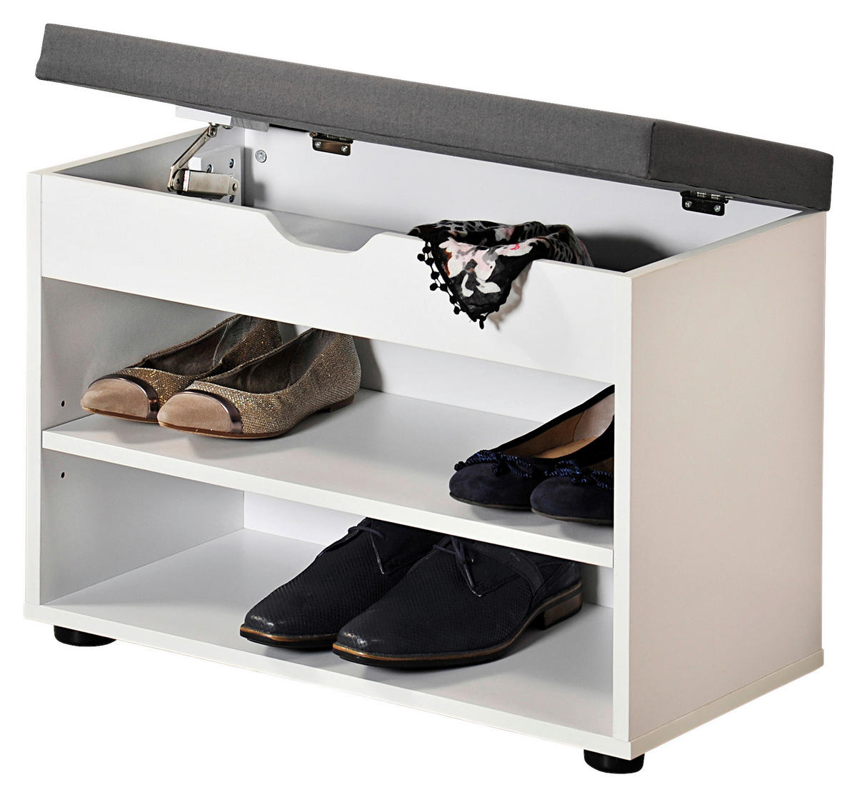 Kesper Schuhschrank mit Sitzkissen weiß Spanplatte B/H/L: ca. 30x45x60 cm Schuhschrank_mit_Sitzkissen - weiß/grau (60,00/30,00/45,00cm) - Kesper