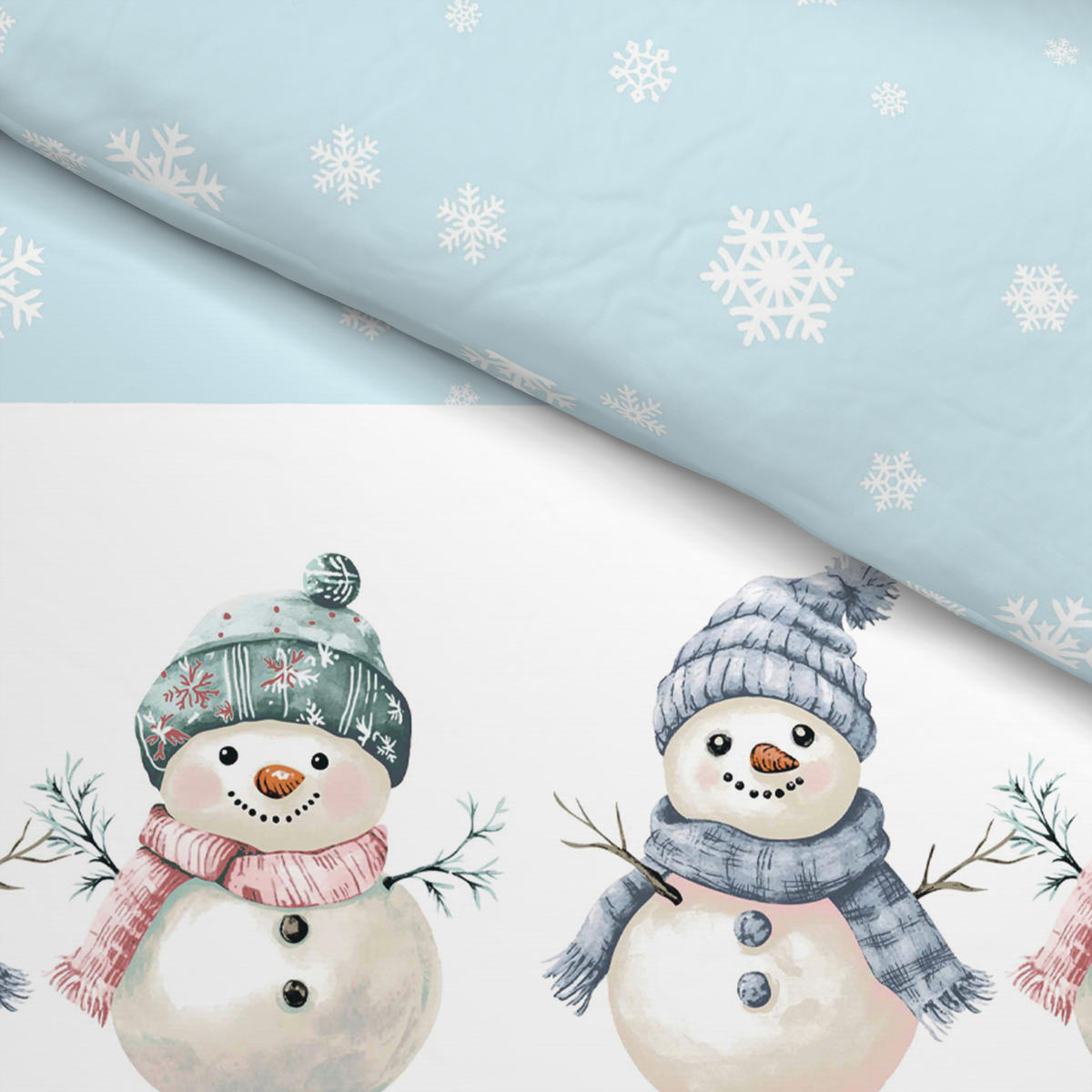 Baumwoll Bettwäsche Bettwäsche_Biber Schneemann 135x200 - hellblau/weiß (135,00/200,00cm)