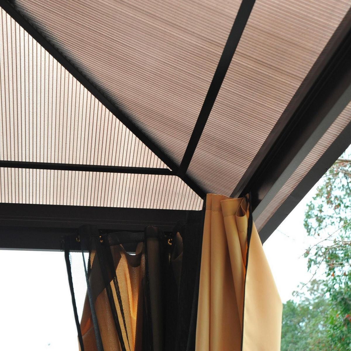 Outsunny Pavillon braun Aluminium B/H/L: ca. 360x265x420 cm Gartenpavillon - braun/beige (420,00/360,00/265,00cm) - Outsunny