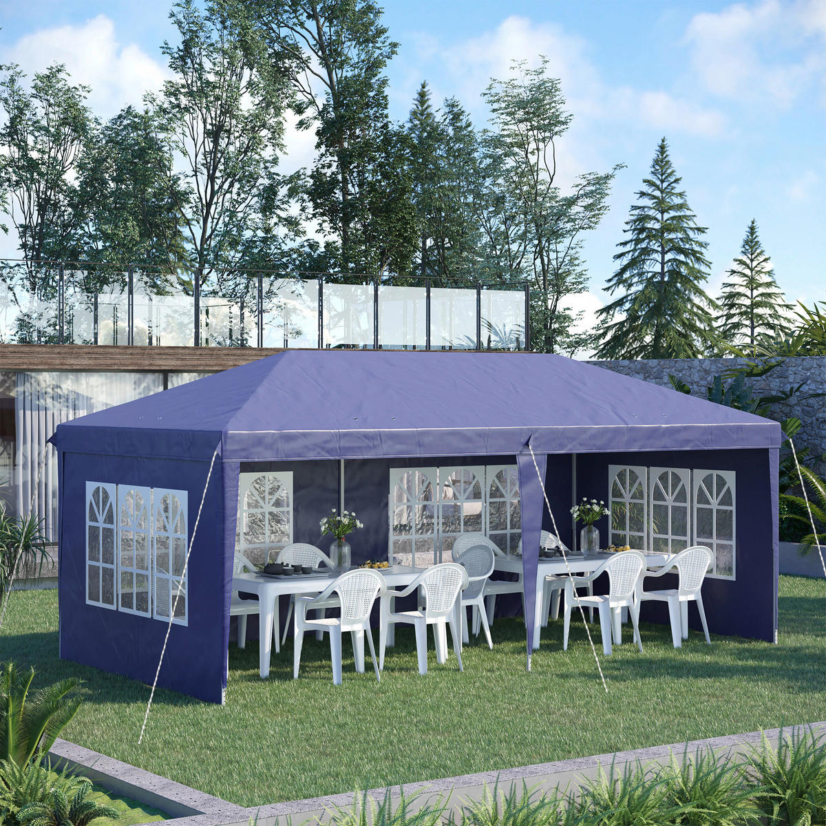 Outsunny Faltpavillon blau Polyester B/H/L: ca. 295x270x585 cm Faltpavillon - blau (585,00/295,00/270,00cm) - Outsunny