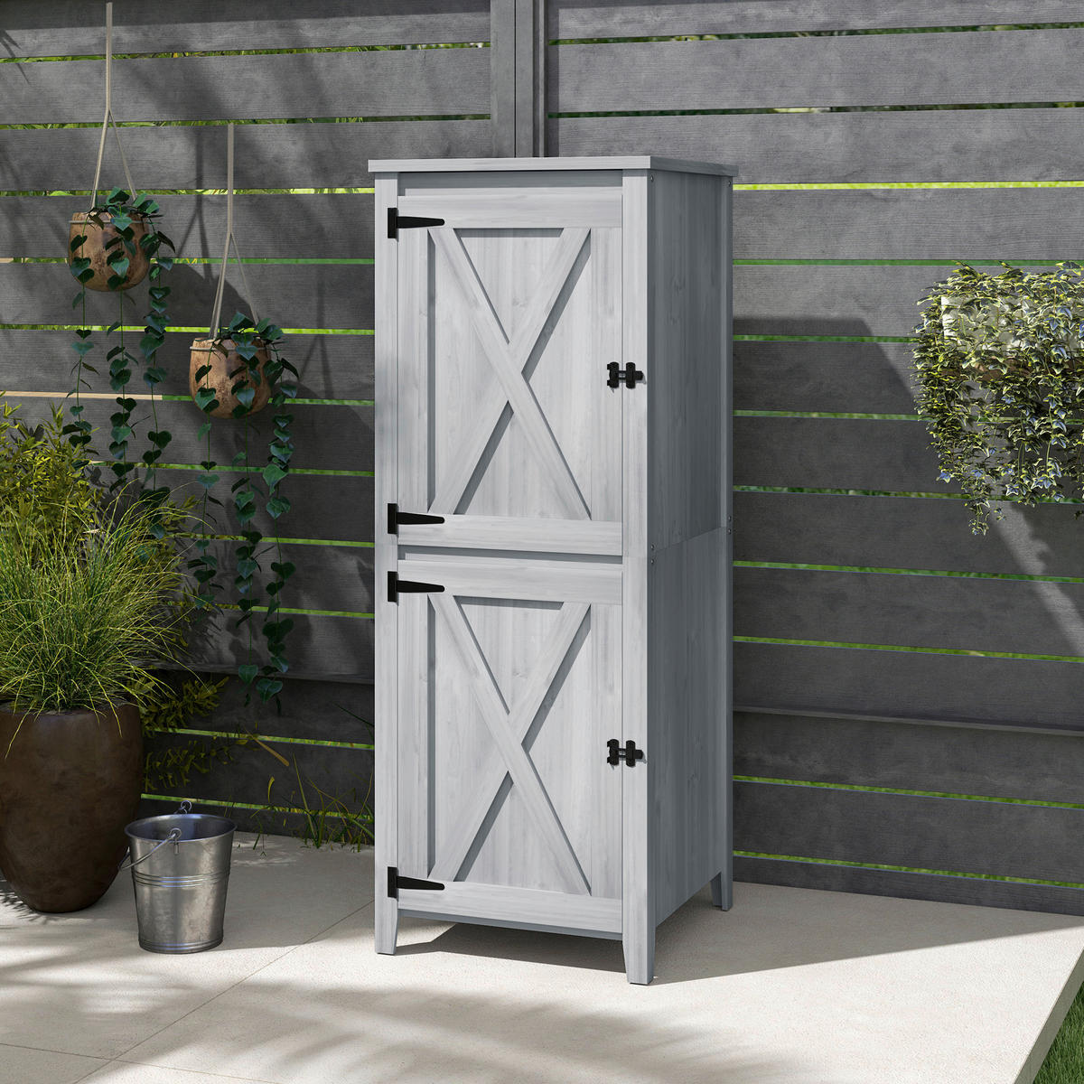 Outsunny Gartenschrank Gartenschrank - hellgrau (60,00/60,00/160,00cm) - Outsunny