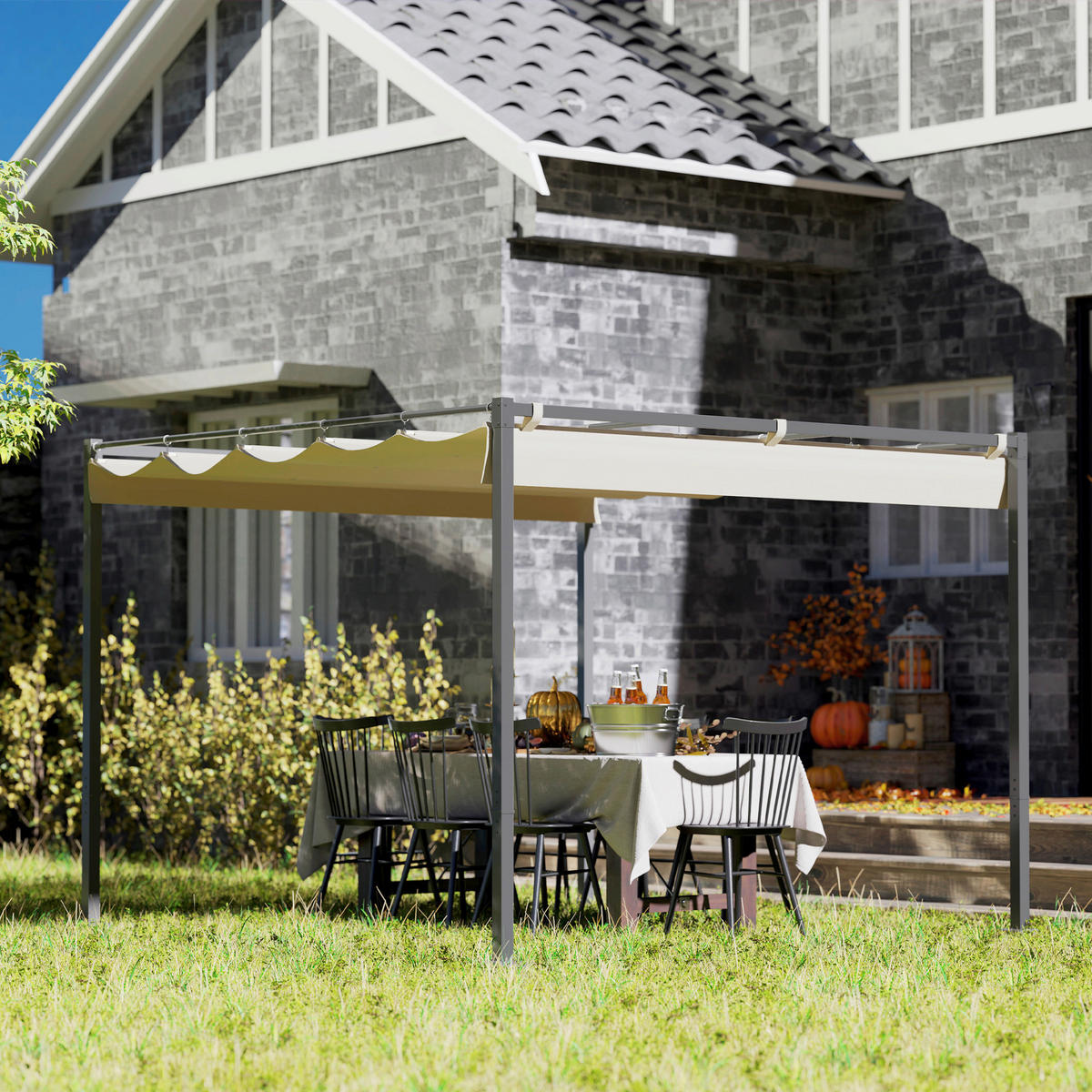 Outsunny Pergola beige Metall B/H/L: ca. 297x221x298 cm Pergola - beige (298,00/297,00/221,00cm) - Outsunny