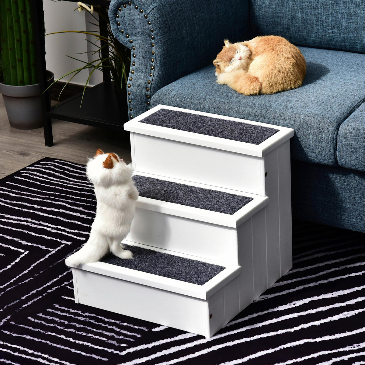 PawHut Haustiertreppe weiß Kiefer B/H/L: ca. 45x38x41 cm Haustiertreppe - weiß (41,00/45,00/38,00cm) - PawHut