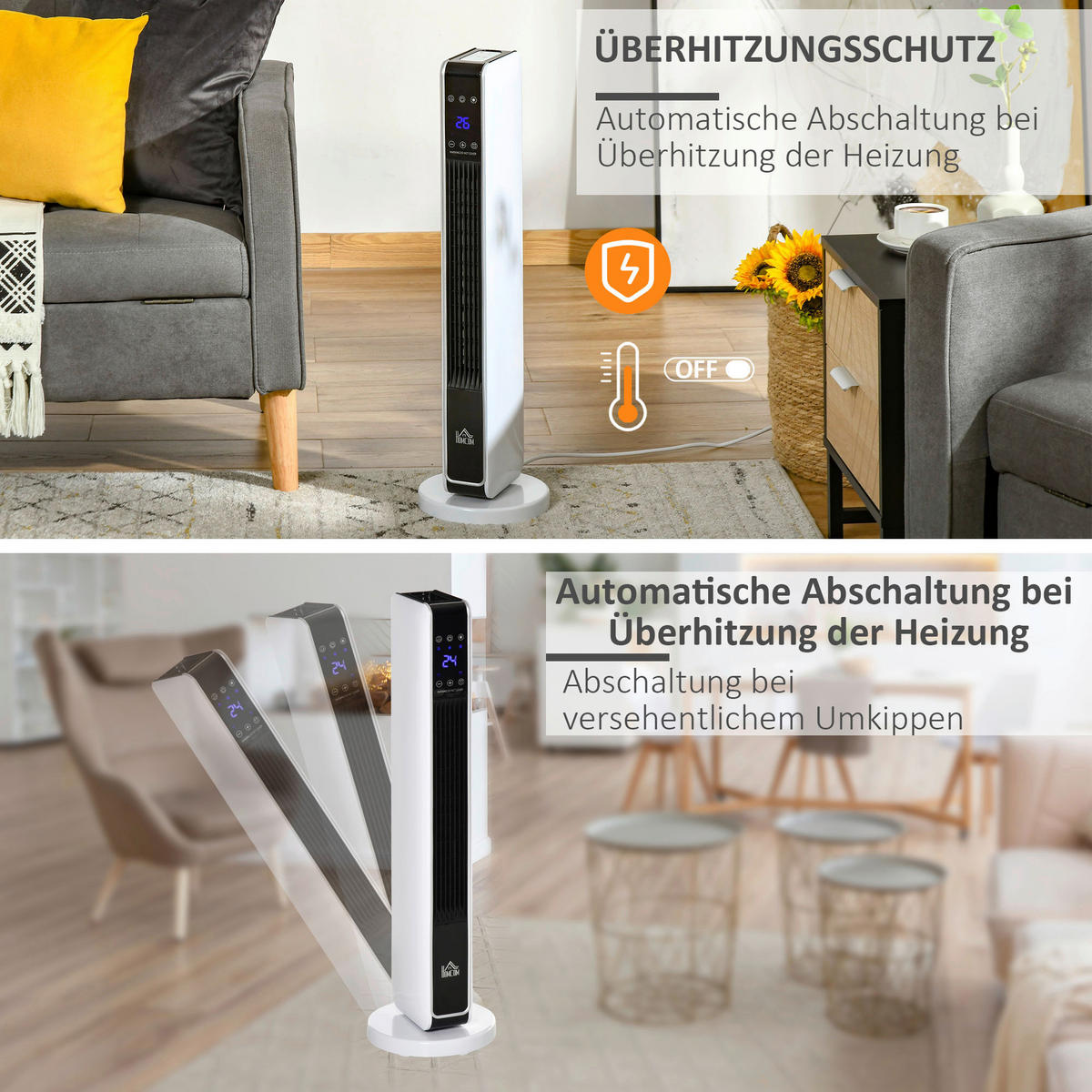 HOMCOM Heizlüfter 820-249V90 silber weiß schwarz Edelstahl Polypropylen Kunststoff B/H/L: ca. 21x21x73 cm ca. 2200 W Heizgerät - weiß/schwarz (73,00/21,00/21,00cm) - HOMCOM