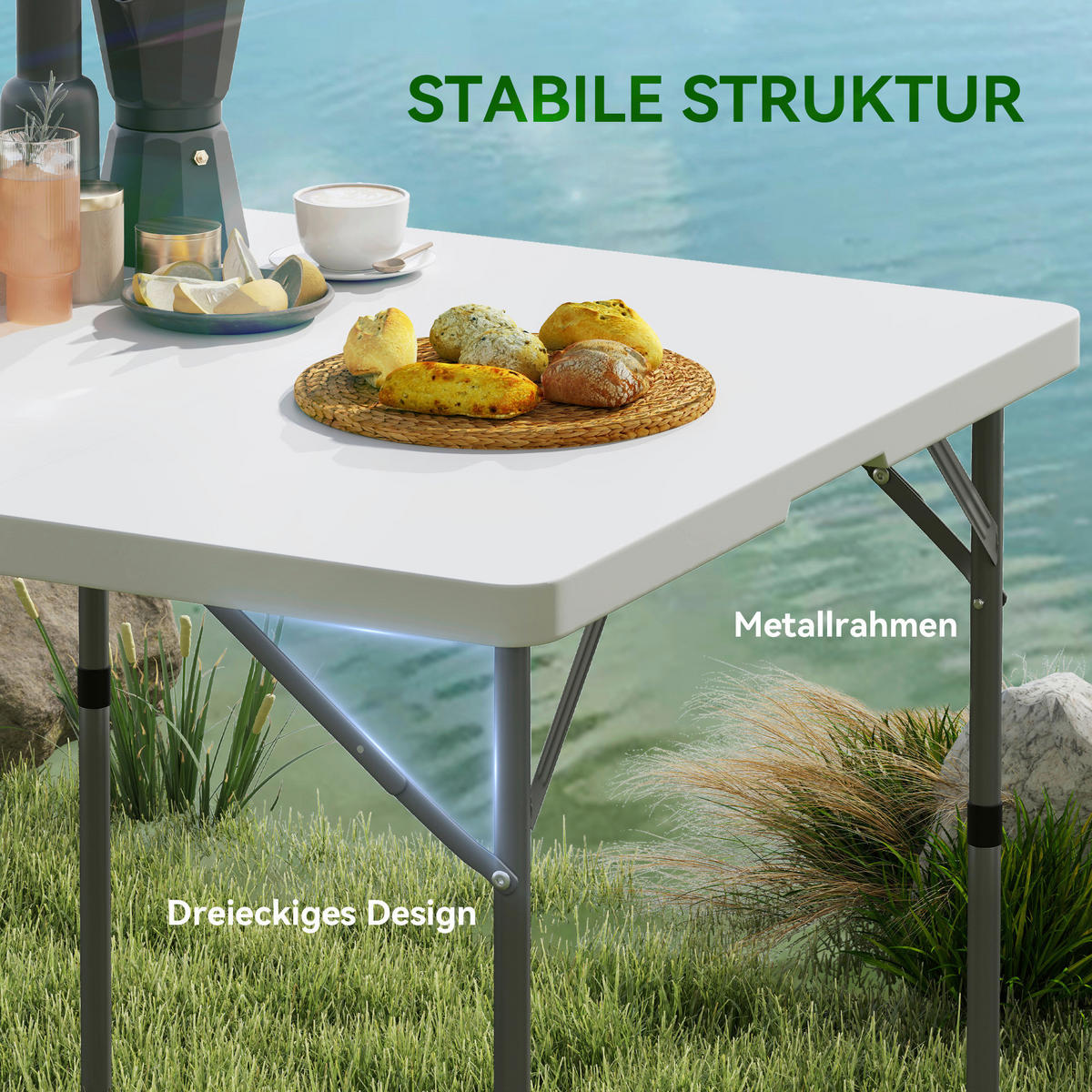 Outsunny Campingtisch B/H/L: ca. 86x74x86 cm Campingtisch - weiß (86,00/86,00/74,00cm) - Outsunny