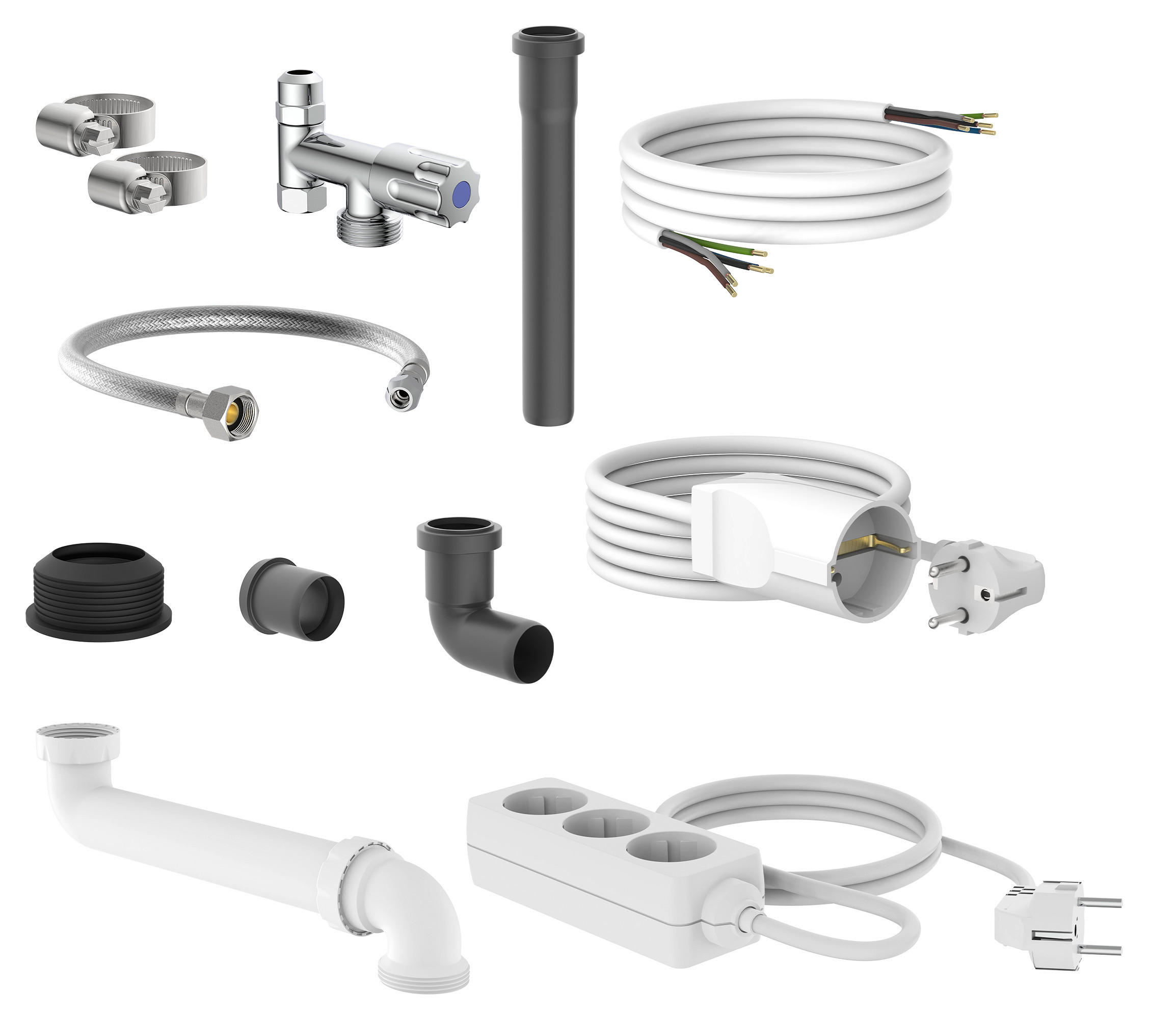 Küchen-Anschluss-Set  12tlg. weiß Montageset für Küche/Elektro 12tlg. - weiß/silber - SCHÜTTE