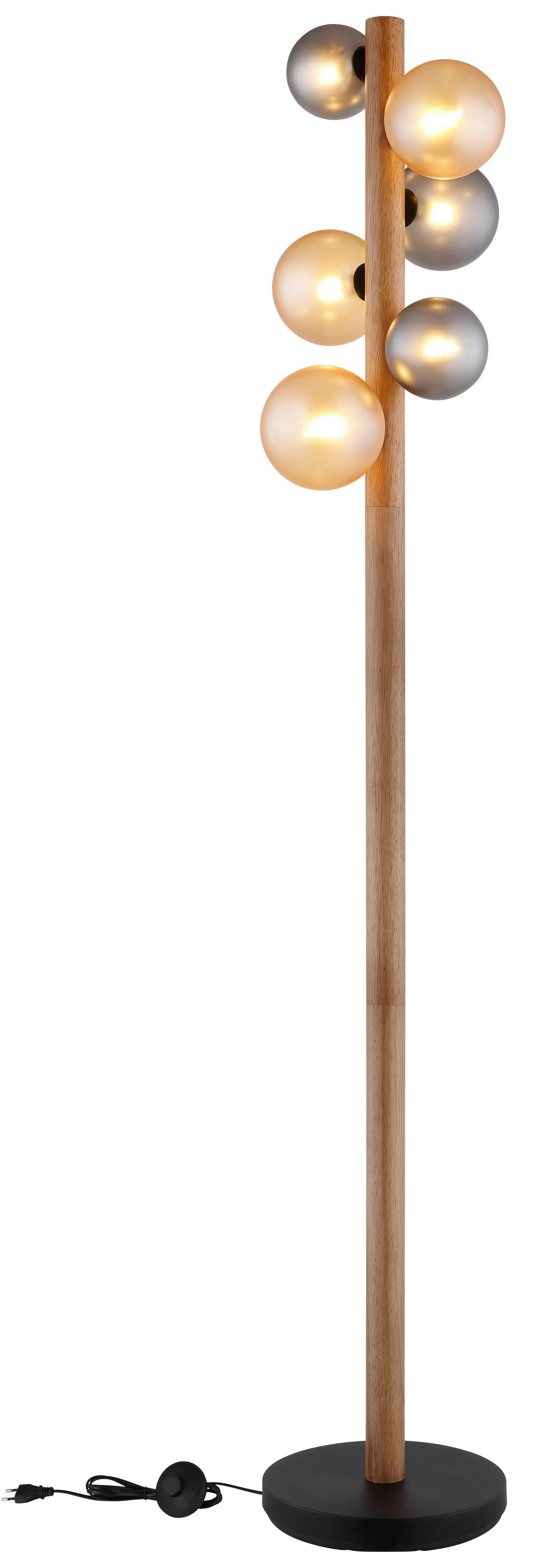 GLOBO LED-Stehleuchte dunkelbraun Rauch amber Holz Glas Metall H/D: ca. 150x29 cm 6 Brennstellen RIHA - dunkelbraun/amber (29,00/150,00cm) - GLOBO