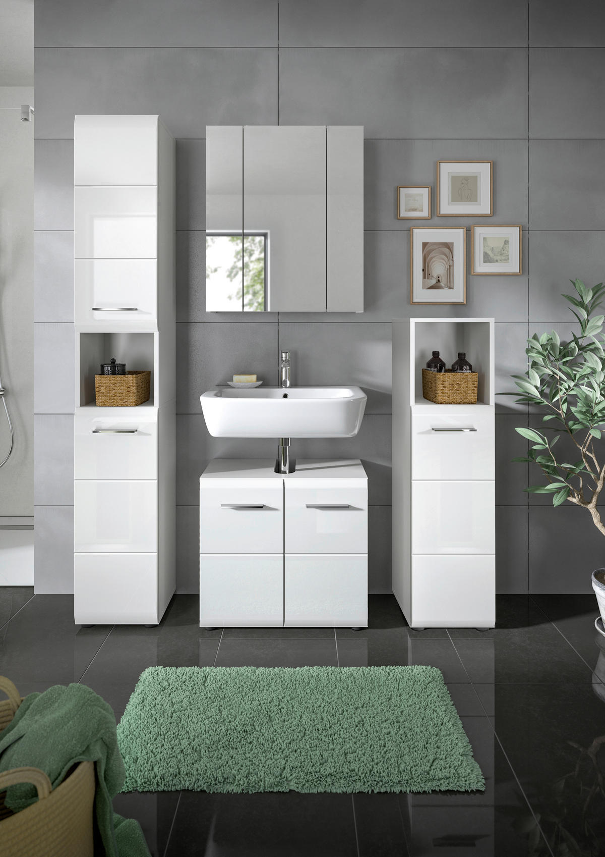 Badezimmer-Set Ice weiß weiß Hochglanz B/H/T: ca. 150x185x30 cm Ice - weiß (150,00/185,00/30,00cm) - xonox.home